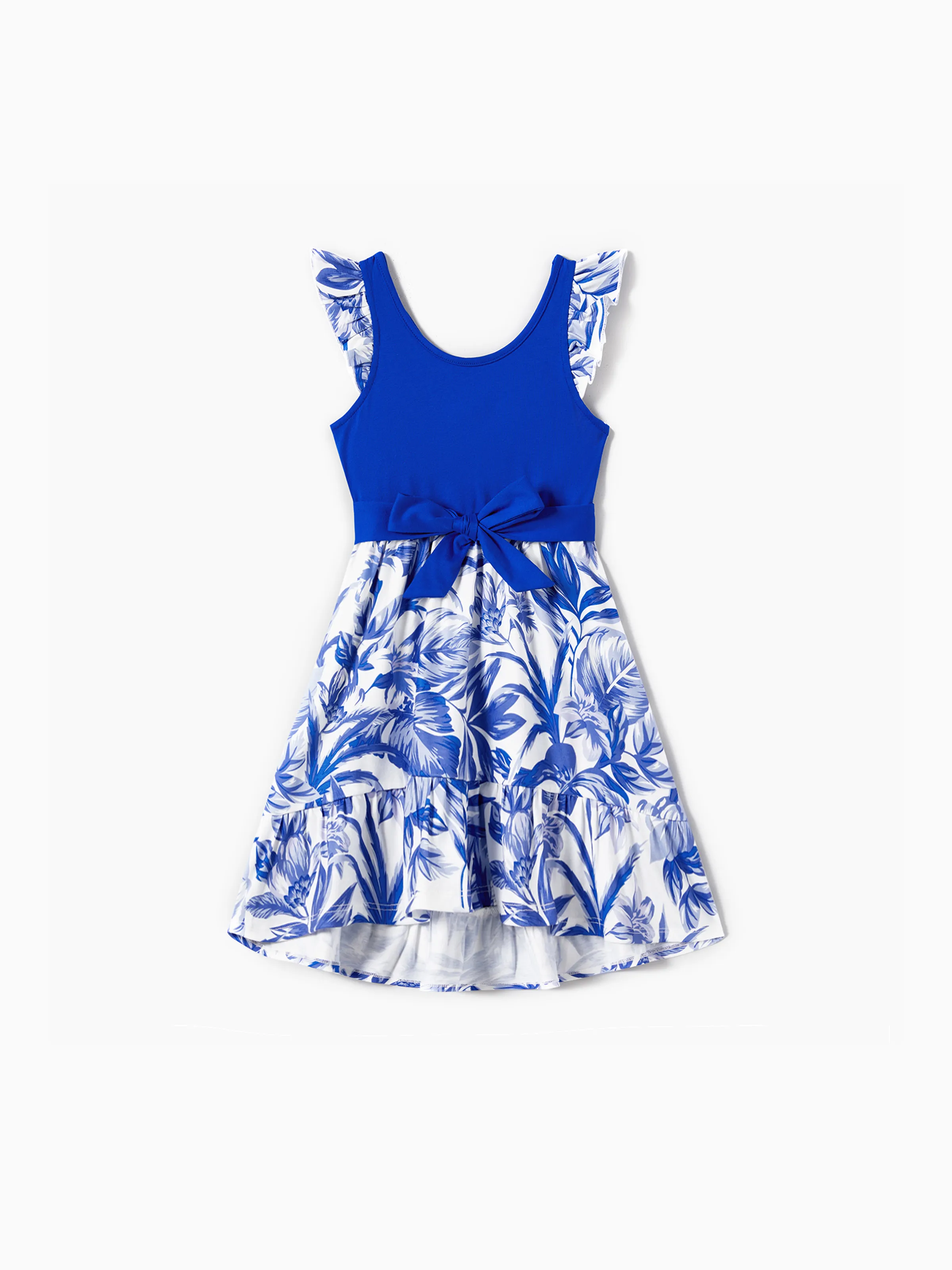 

Family Matching Color Block Sleeveless Shirt and Floral Cami Button Hi-Low Dress Sets