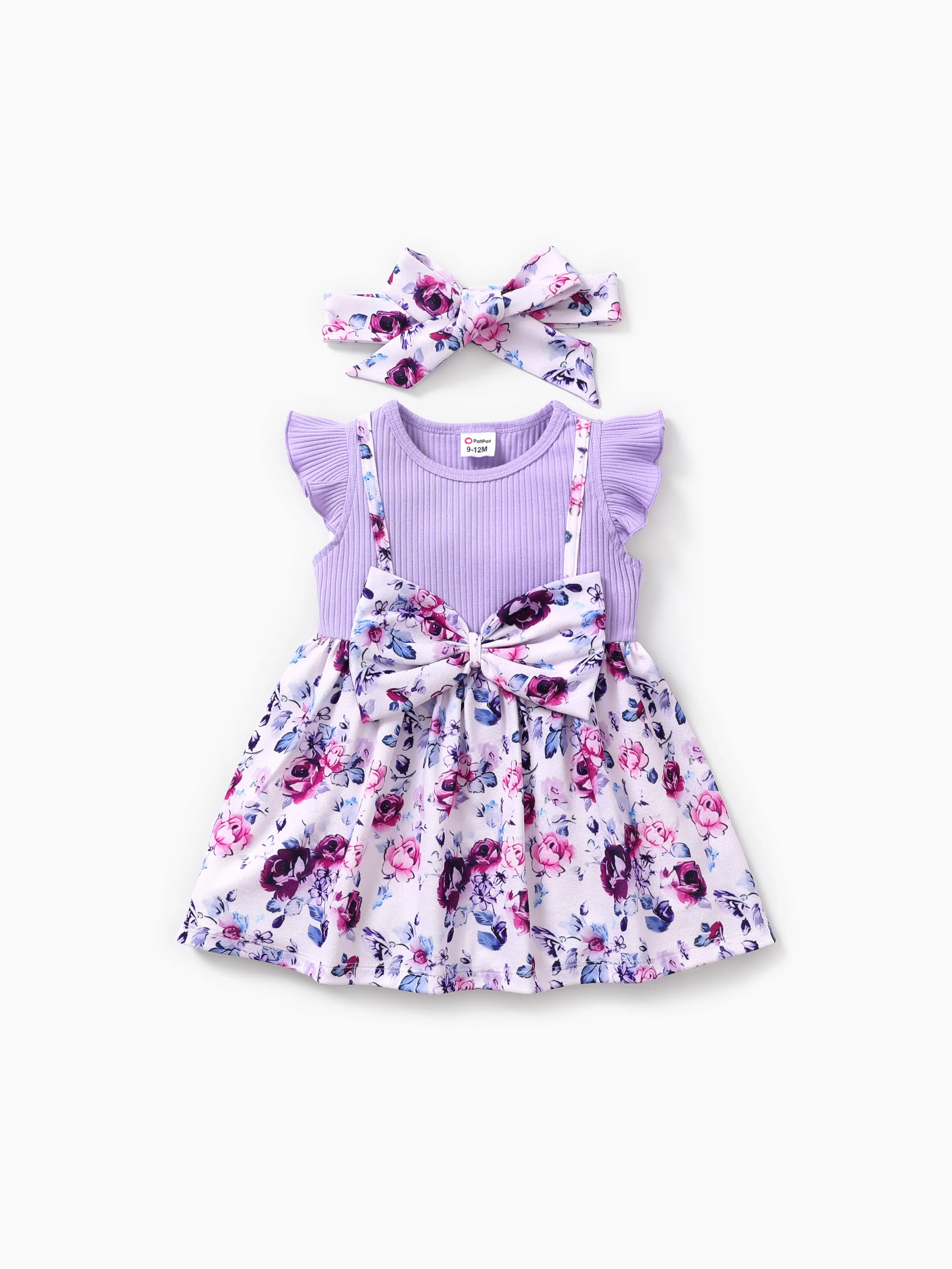 Baby Girl Sweet Faux two Floral Dress with Headband