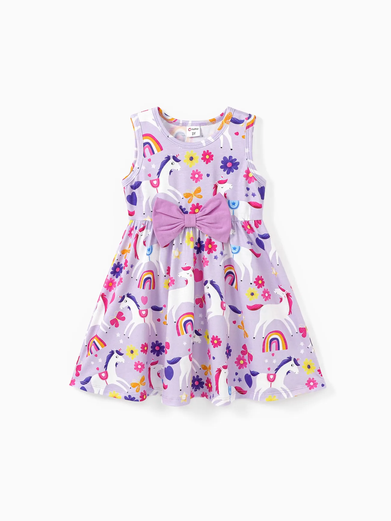 Purple - Toddler Girl Floral Print Bowknot Sleeveless Dress - image 1