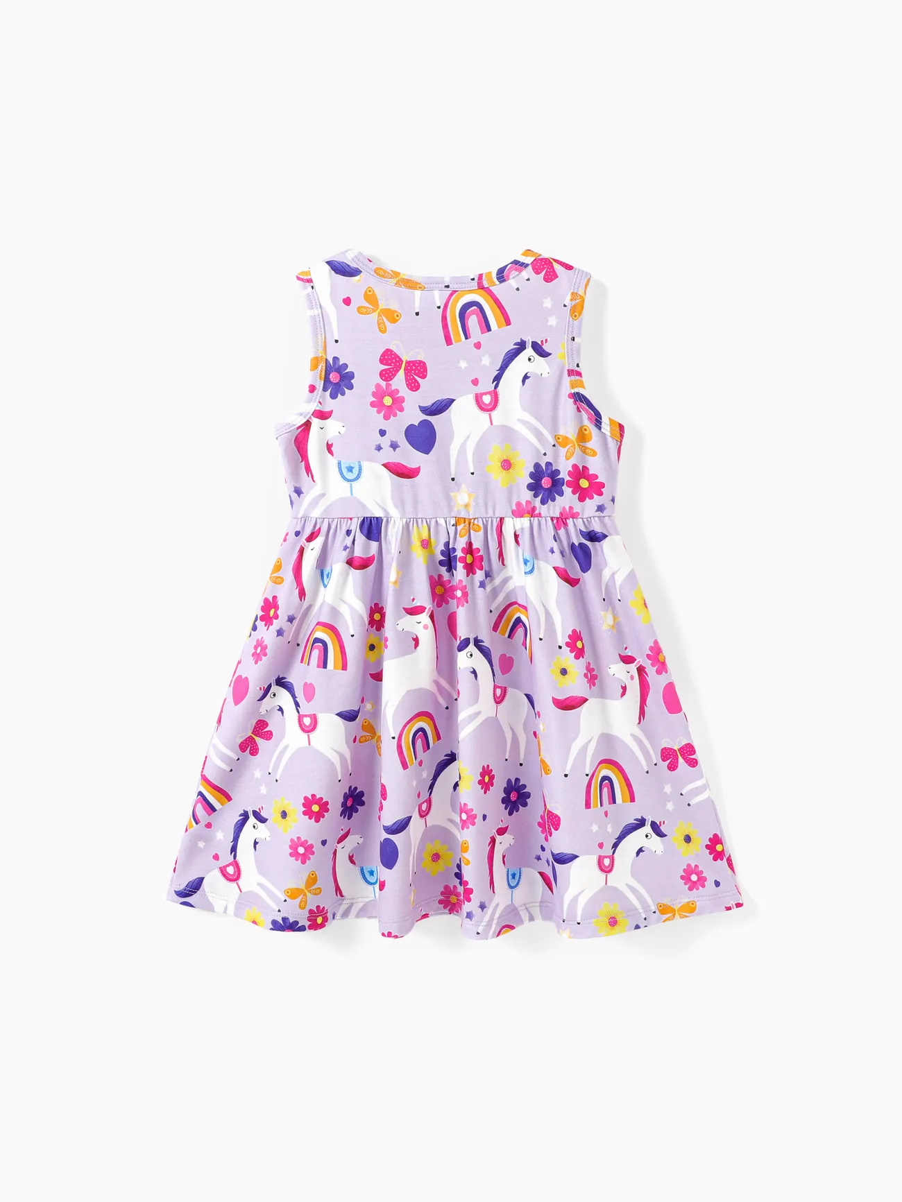 Purple - Toddler Girl Floral Print Bowknot Sleeveless Dress - image 2