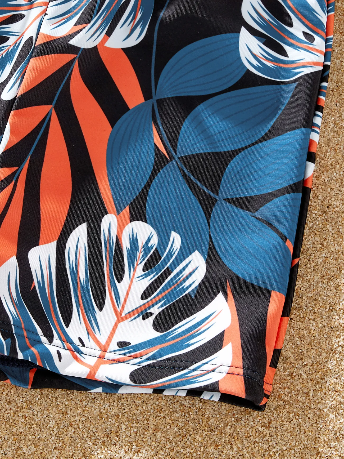 Boy - Matching Family Swimsuits One-piece with Palm Leaf Print - Blue - image 13
