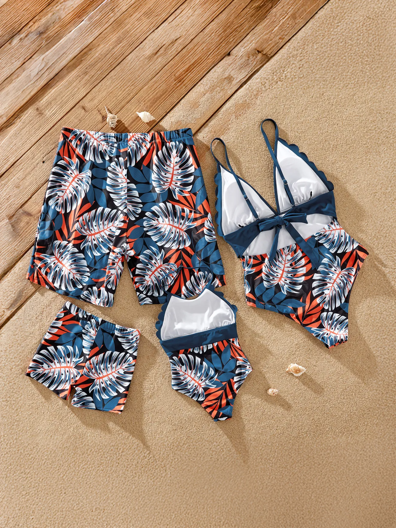 Boy - Matching Family Swimsuits One-piece with Palm Leaf Print - Blue - image 15