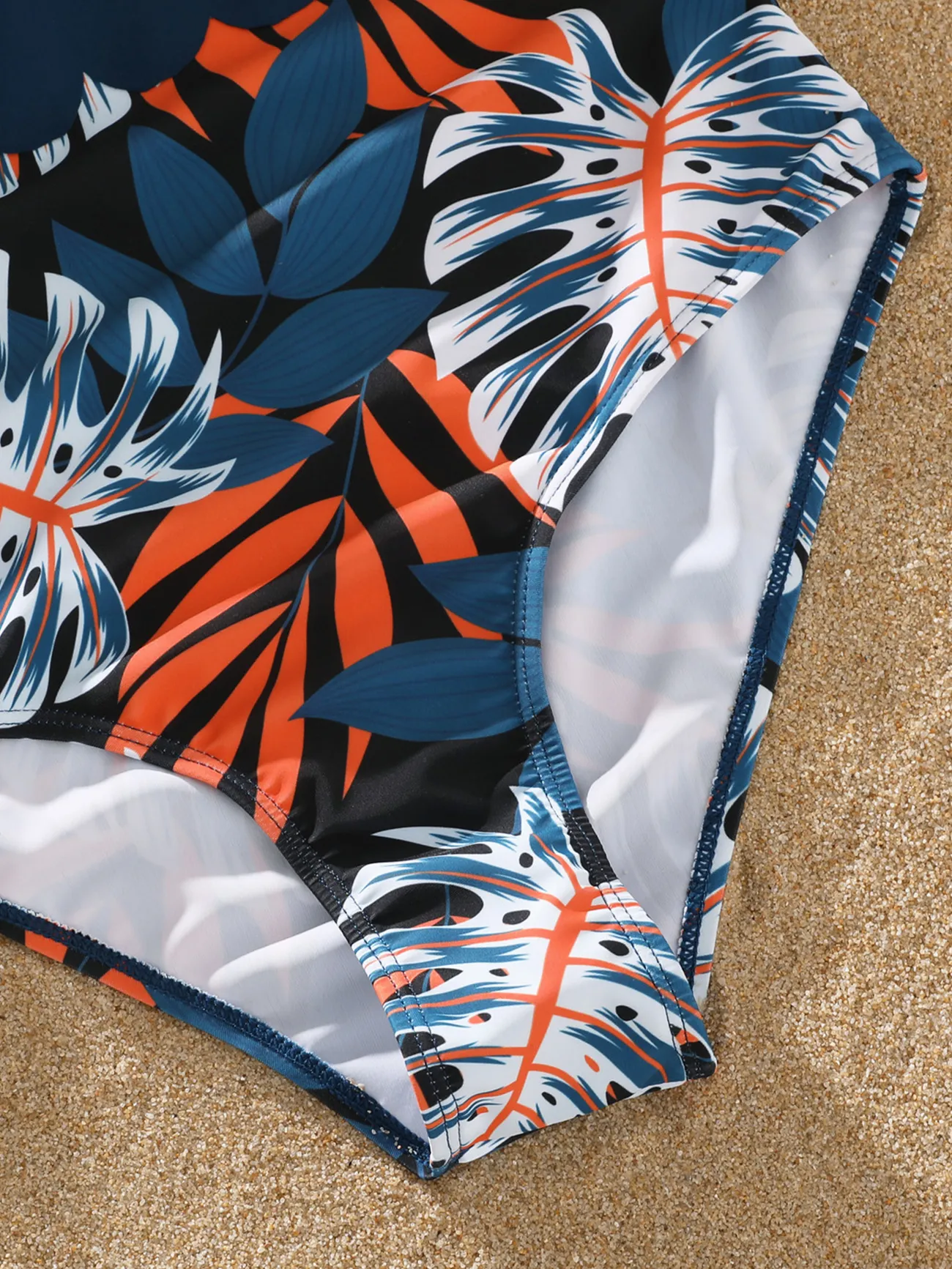 Girl - Matching Family Swimsuits One-piece with Palm Leaf Print - Blue - image 10