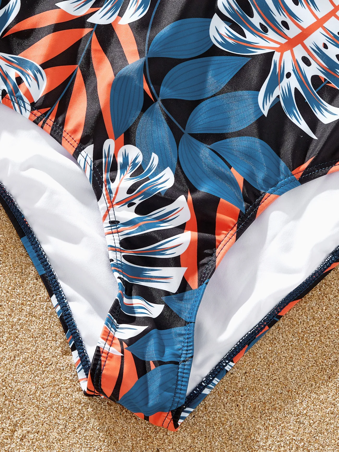 Women - Matching Family Swimsuits One-piece with Palm Leaf Print - Blue - image 6