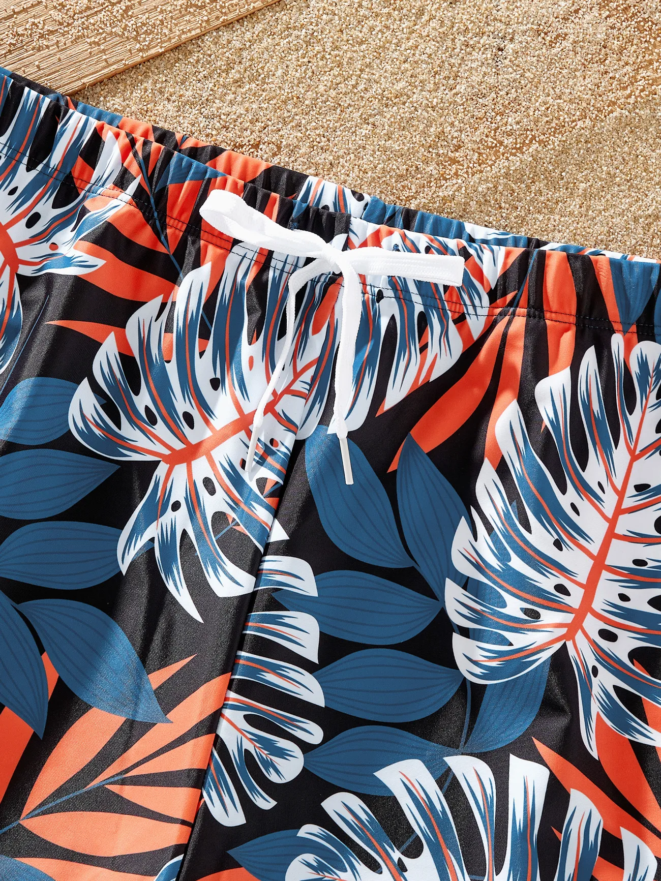 Men - Matching Family Swimsuits One-piece with Palm Leaf Print - Blue - image 19