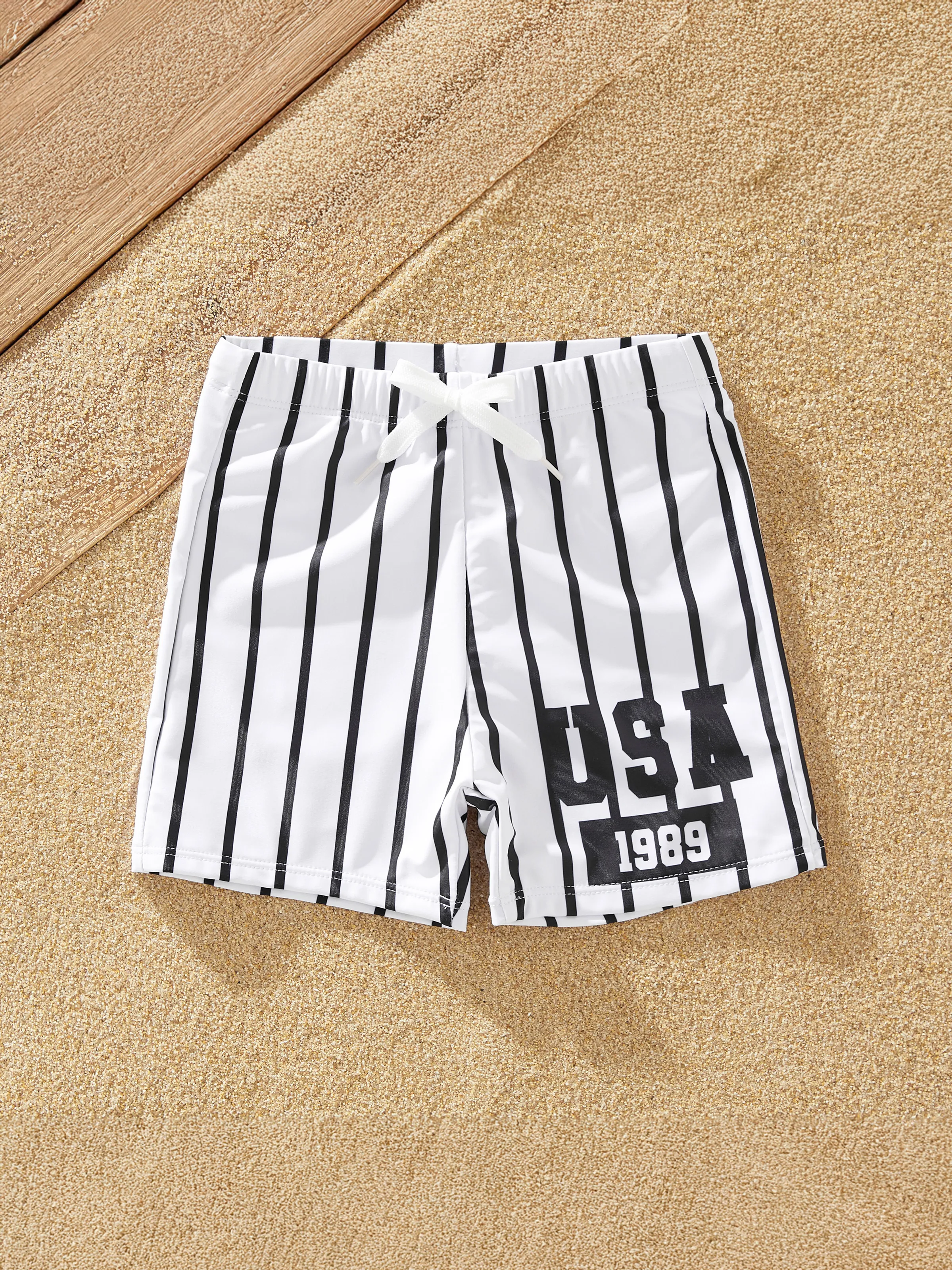 

Family Matching Stripe Drawstring Swim Trunks or One-Piece Swimwear