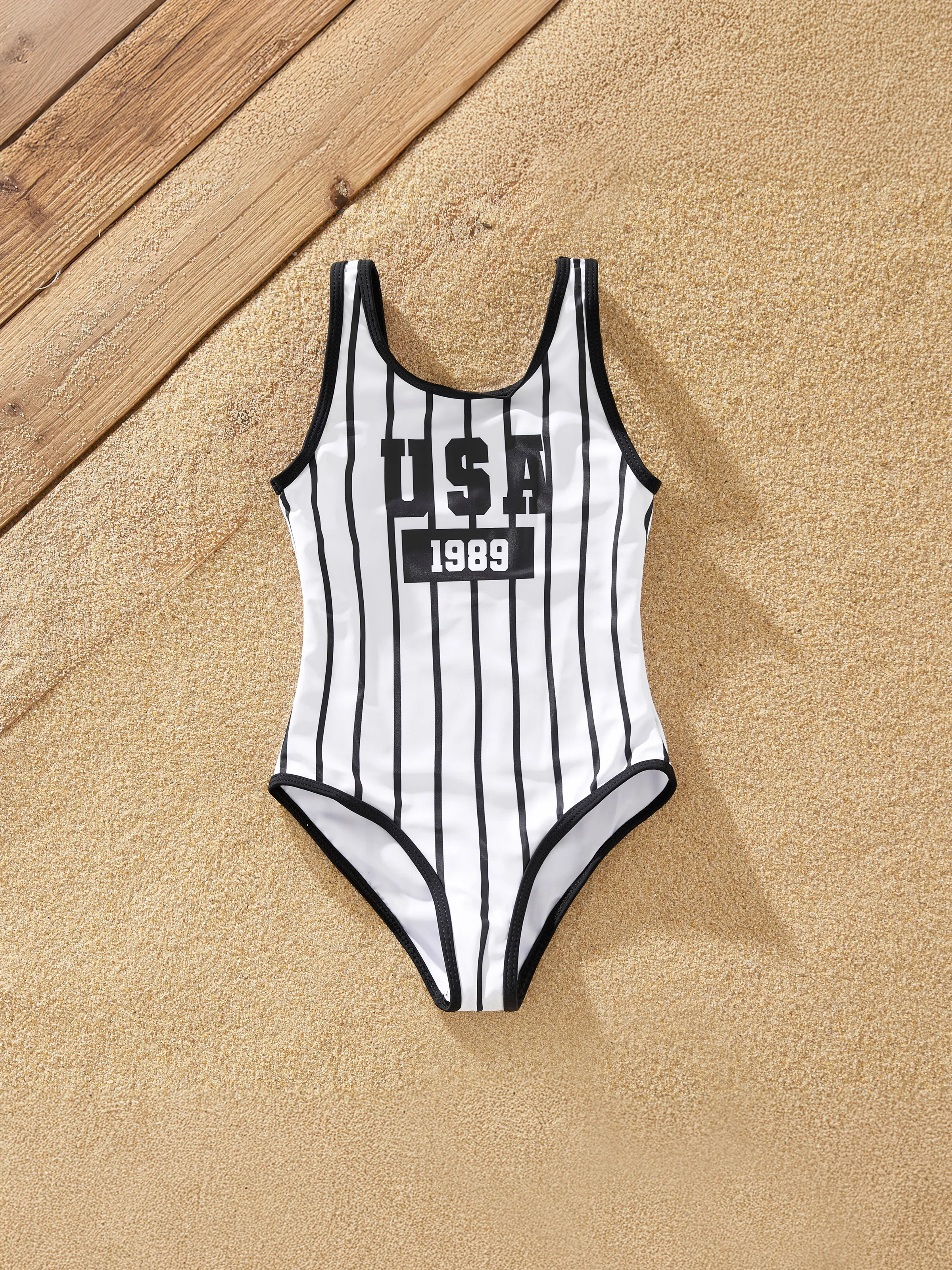 

Family Matching Stripe Drawstring Swim Trunks or One-Piece Swimwear