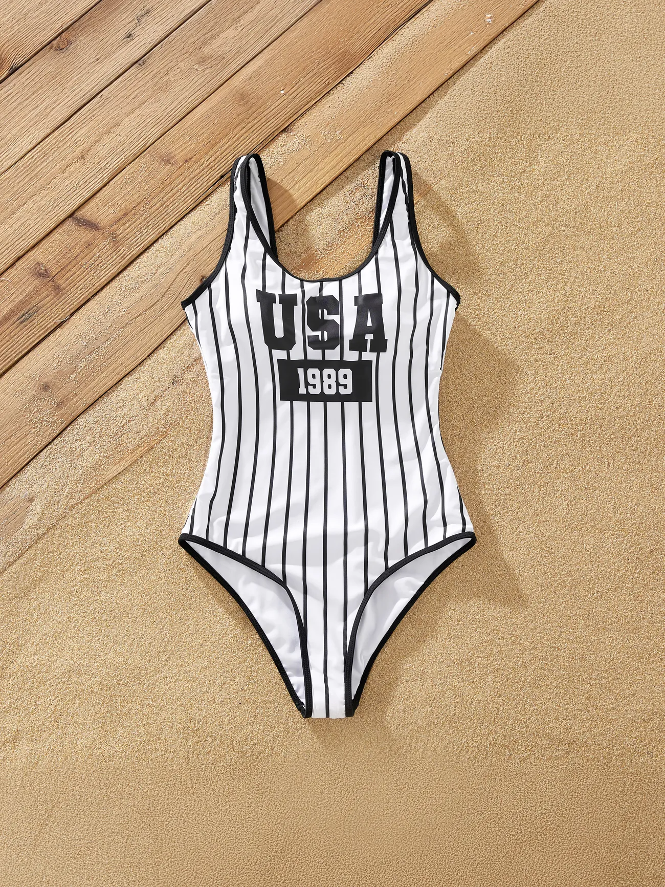 

Family Matching Stripe Drawstring Swim Trunks or One-Piece Swimwear