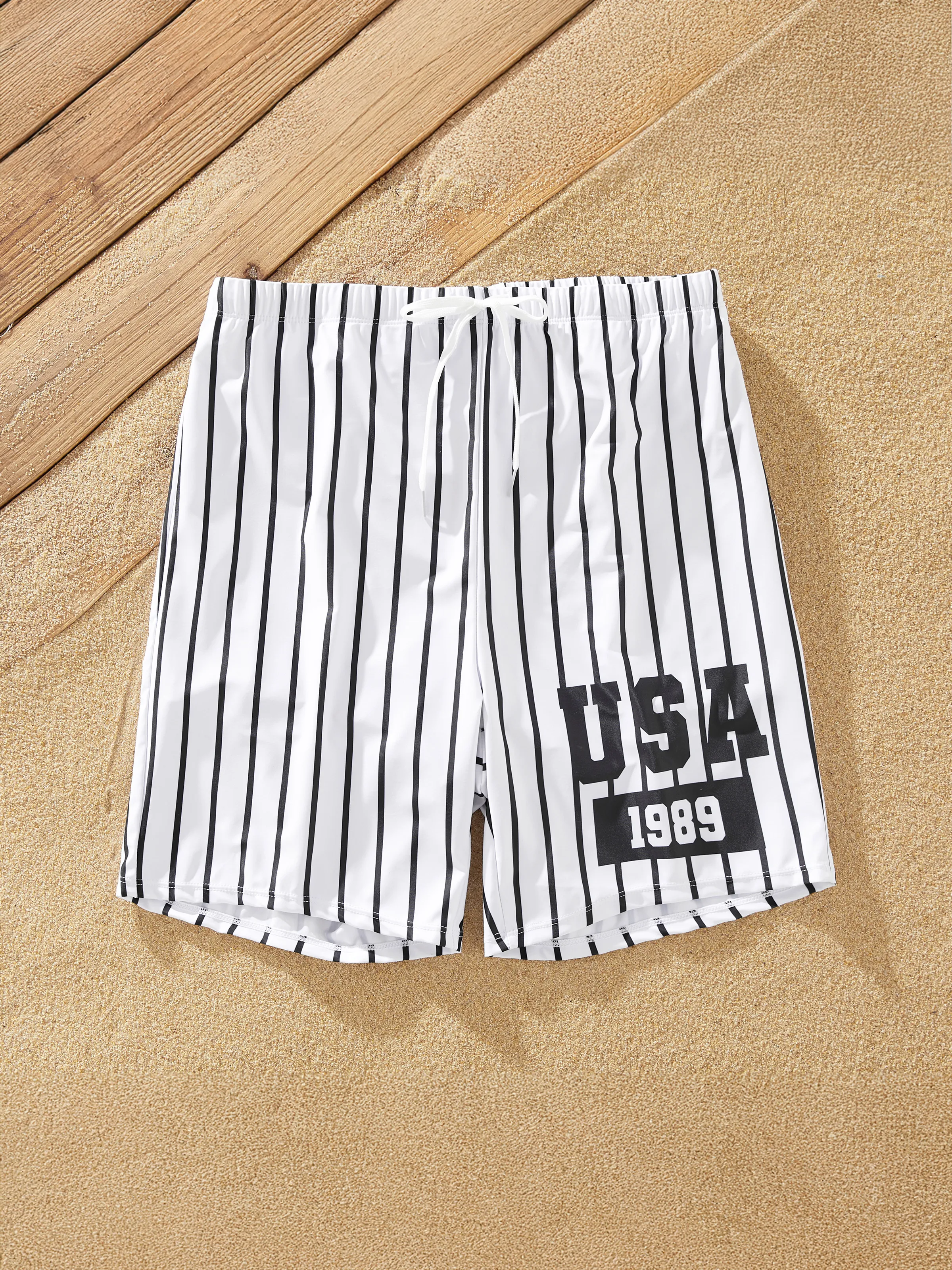 

Family Matching Stripe Drawstring Swim Trunks or One-Piece Swimwear