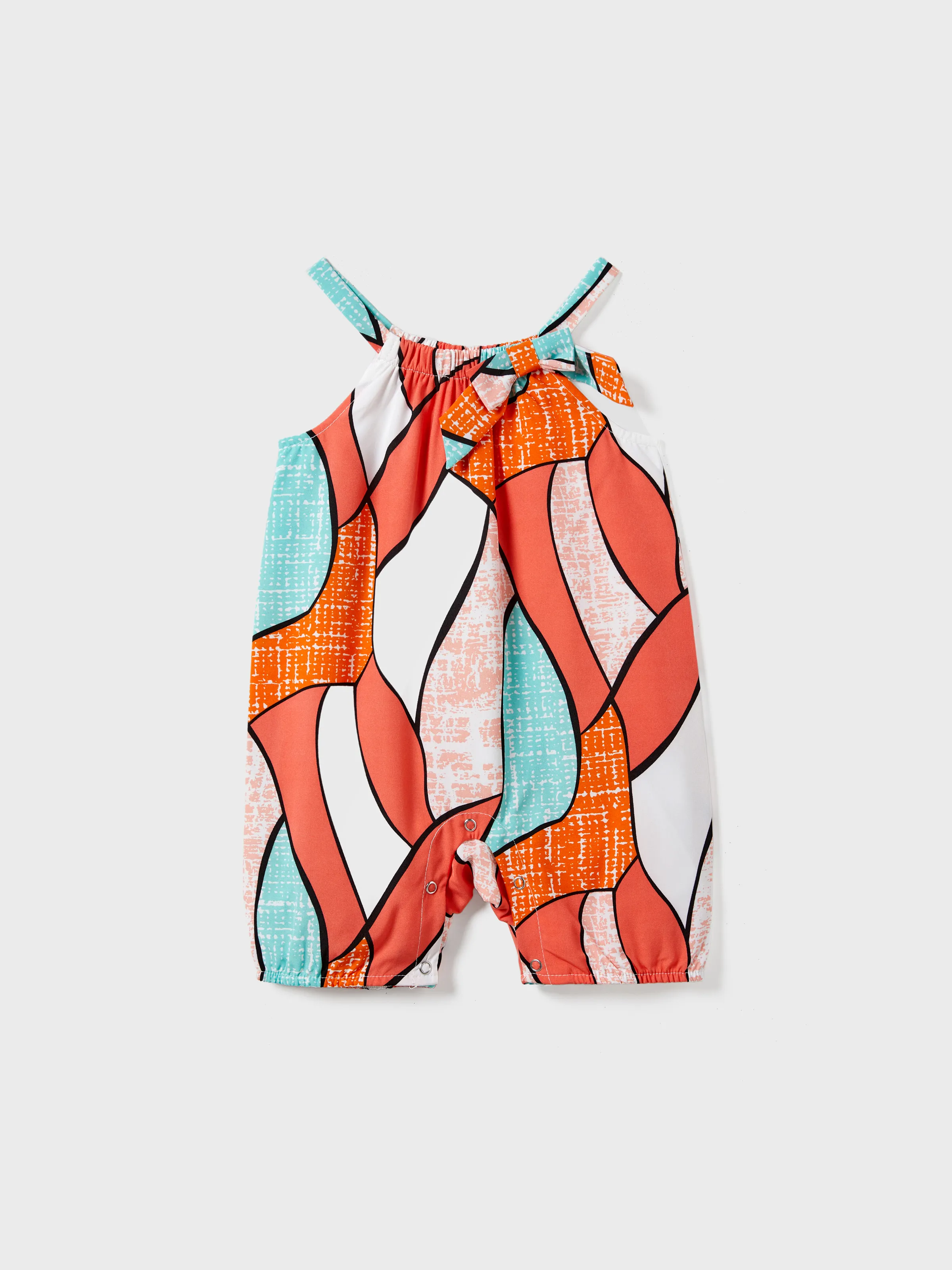 

Mommy and Me Geometrical Pattern Belted Strap Romper