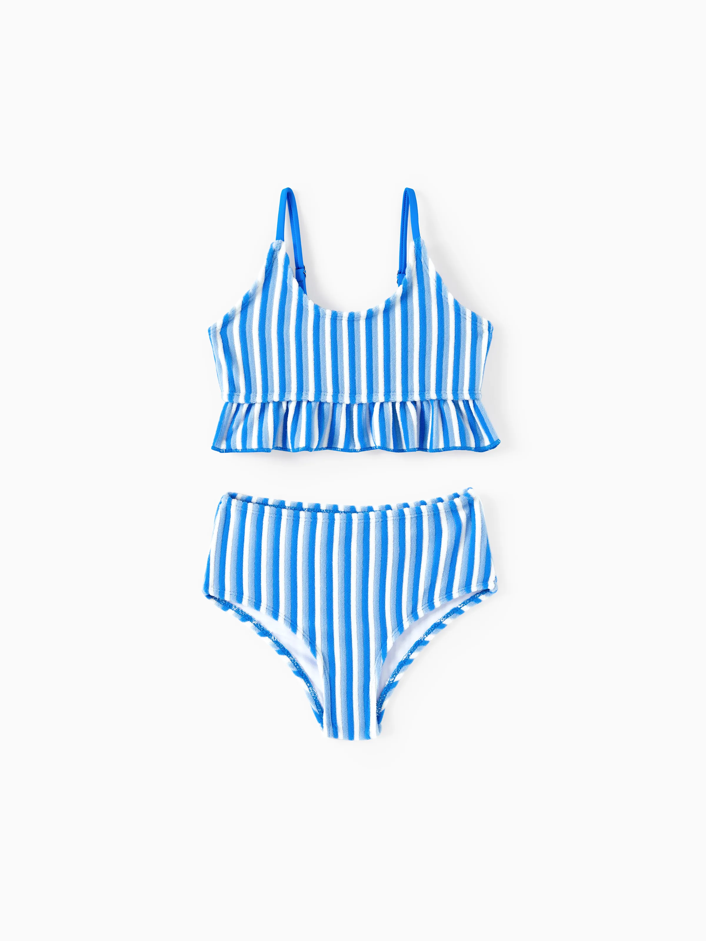 

Family Matching Towel Swimwear Blue Stripe Swim Trunks or two-piece Bikini swimsuit