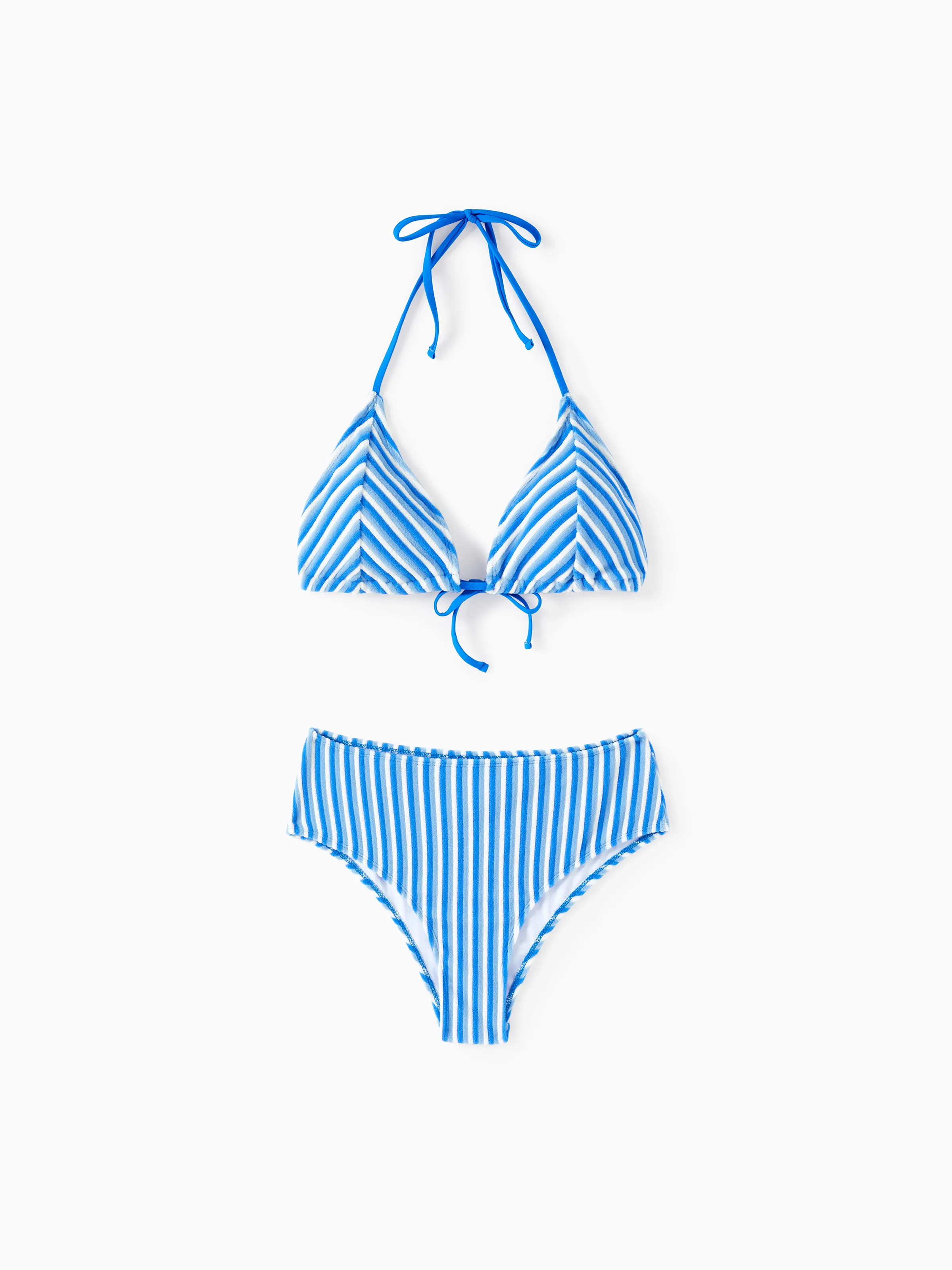 

Family Matching Towel Swimwear Blue Stripe Swim Trunks or two-piece Bikini swimsuit