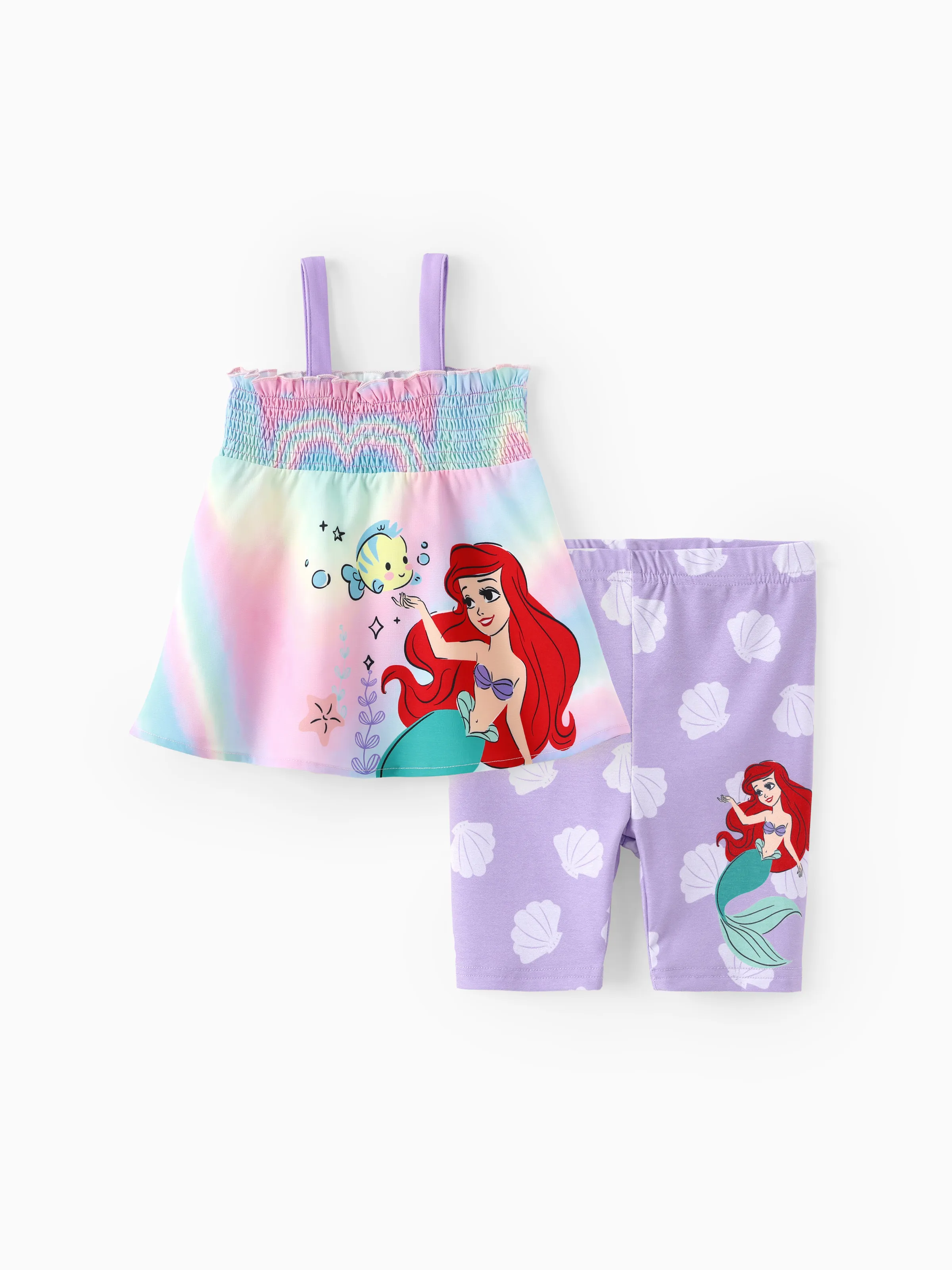 

Disney Princess Toddler Girl 2pcs Ariel/Beller/Jasmine Floral/Shell Pattern Ruffled layers Top And Naia™ Leggings Set