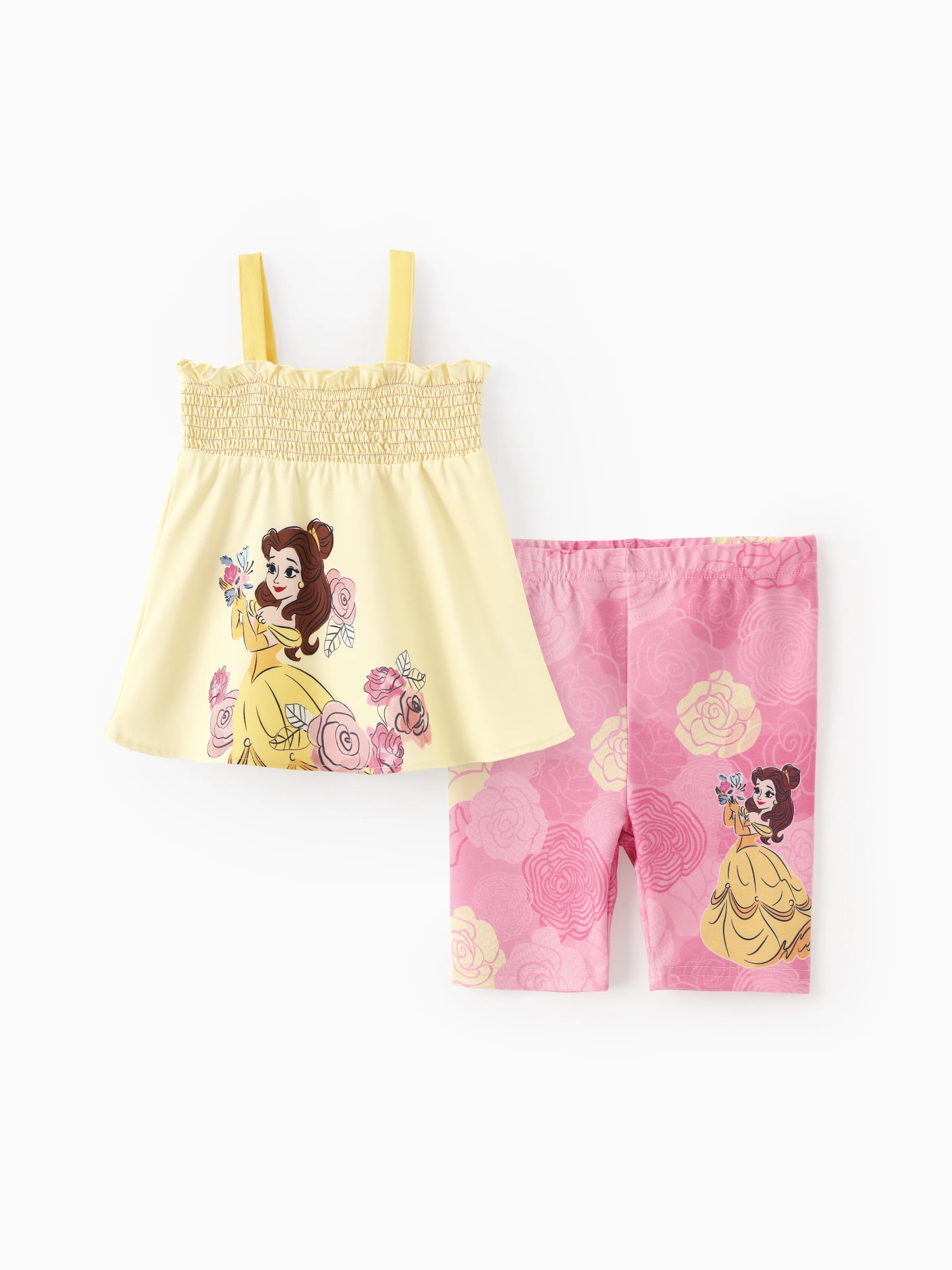 

Disney Princess Toddler Girl 2pcs Ariel/Beller/Jasmine Floral/Shell Pattern Ruffled layers Top And Naia™ Leggings Set