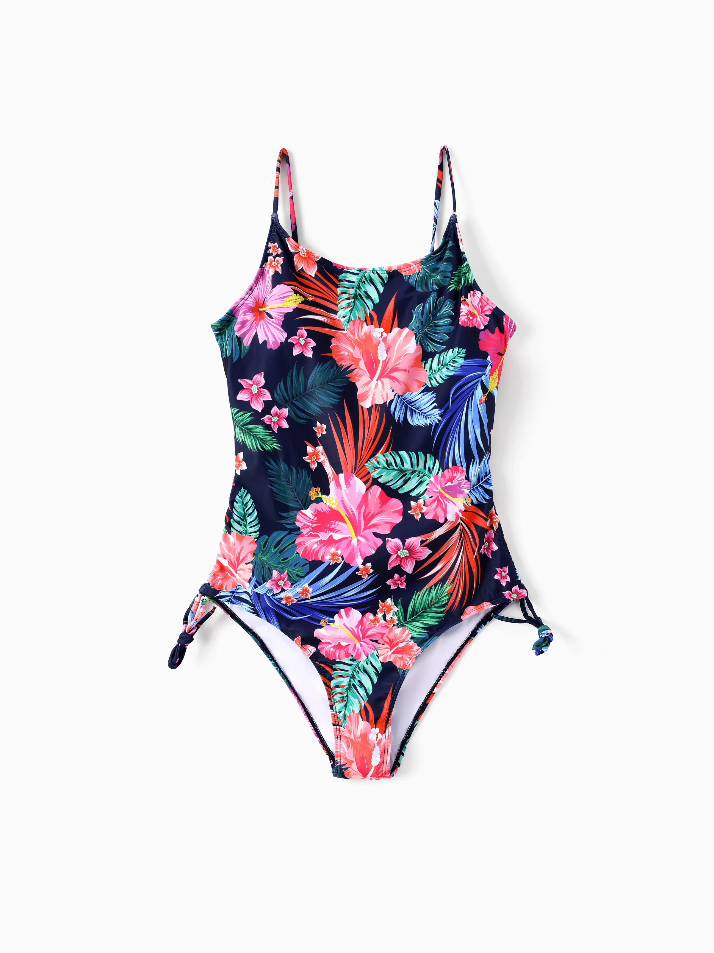 

Family Matching Tropical Floral Drawstring Swim Trunks or Ruched Drawstring Side Strap Swimsuit