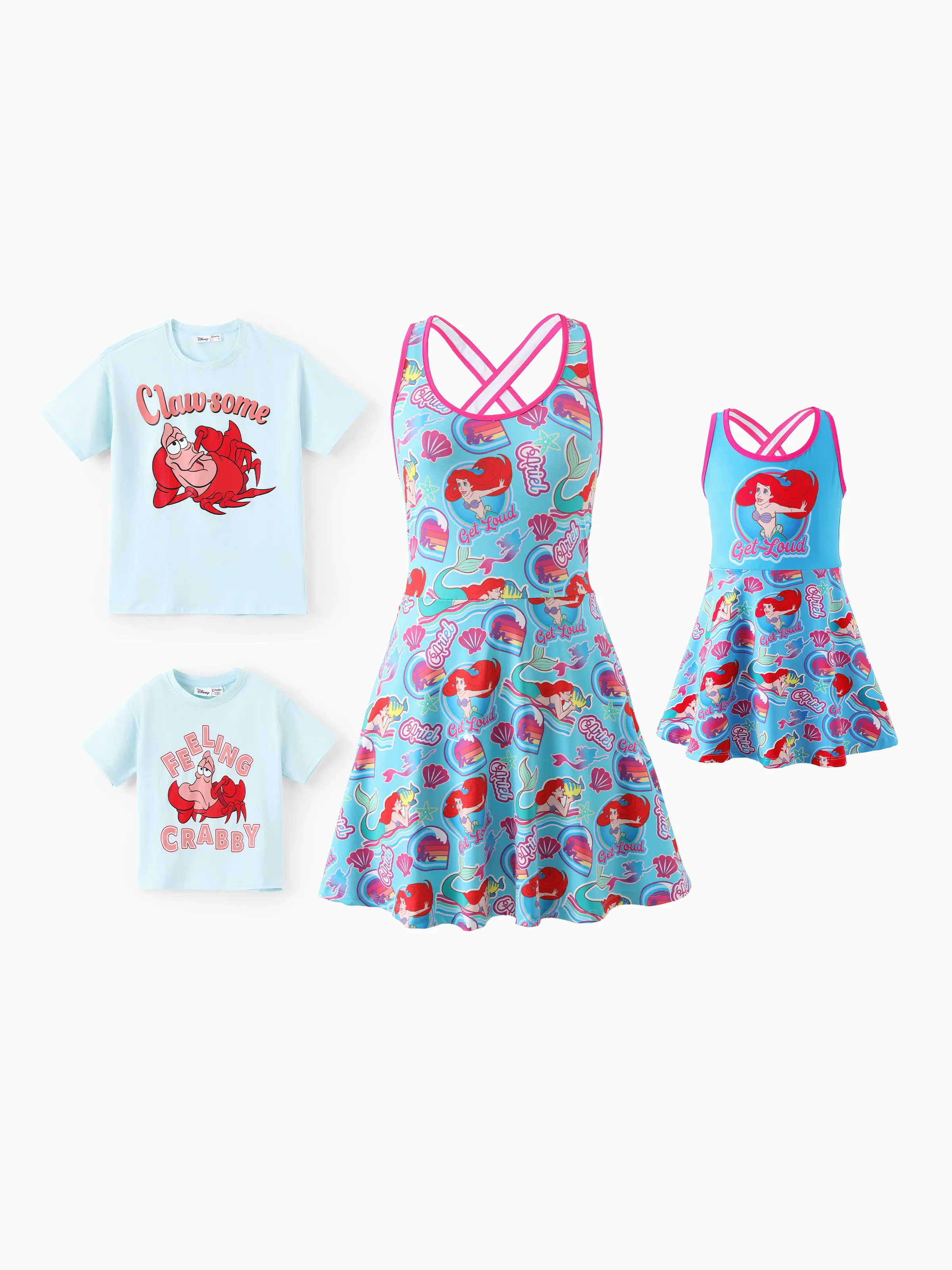 Disney Princess Family matching 1pc Ariel Shell Pattern Sporty Sleeveless Dress / Cotton Top