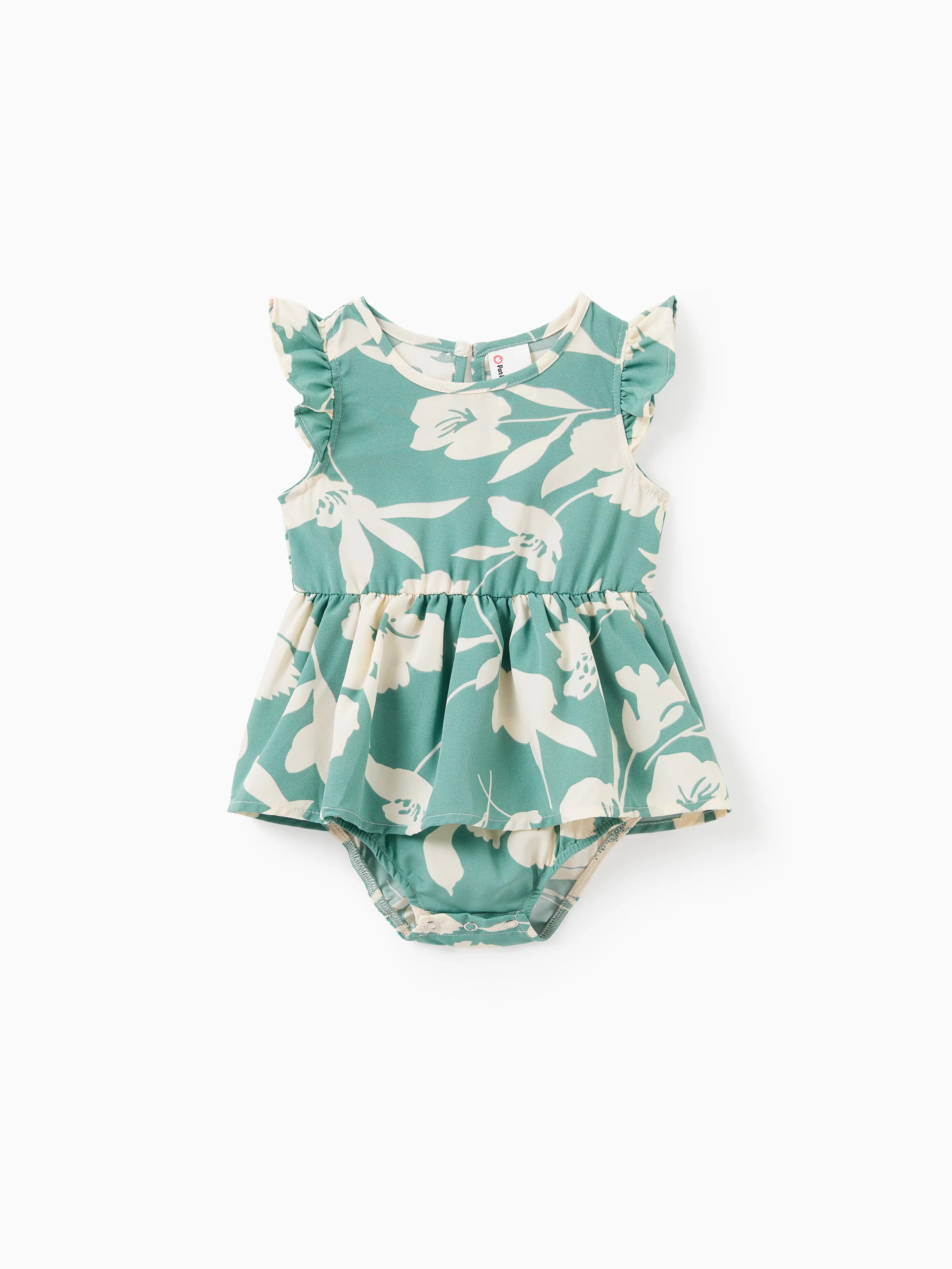 

Family Matching Leaf Print Green Short-sleeve Shirt or Sling Shirred Dress Set