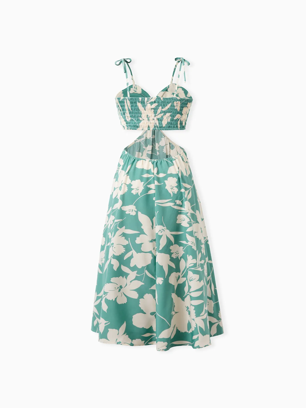 Women - Green Family Matching Outfits White Leaf Print - Shirts and Backless Dresses for Hawaii/Cruise/Resort/Casual Wear - Green - image 3