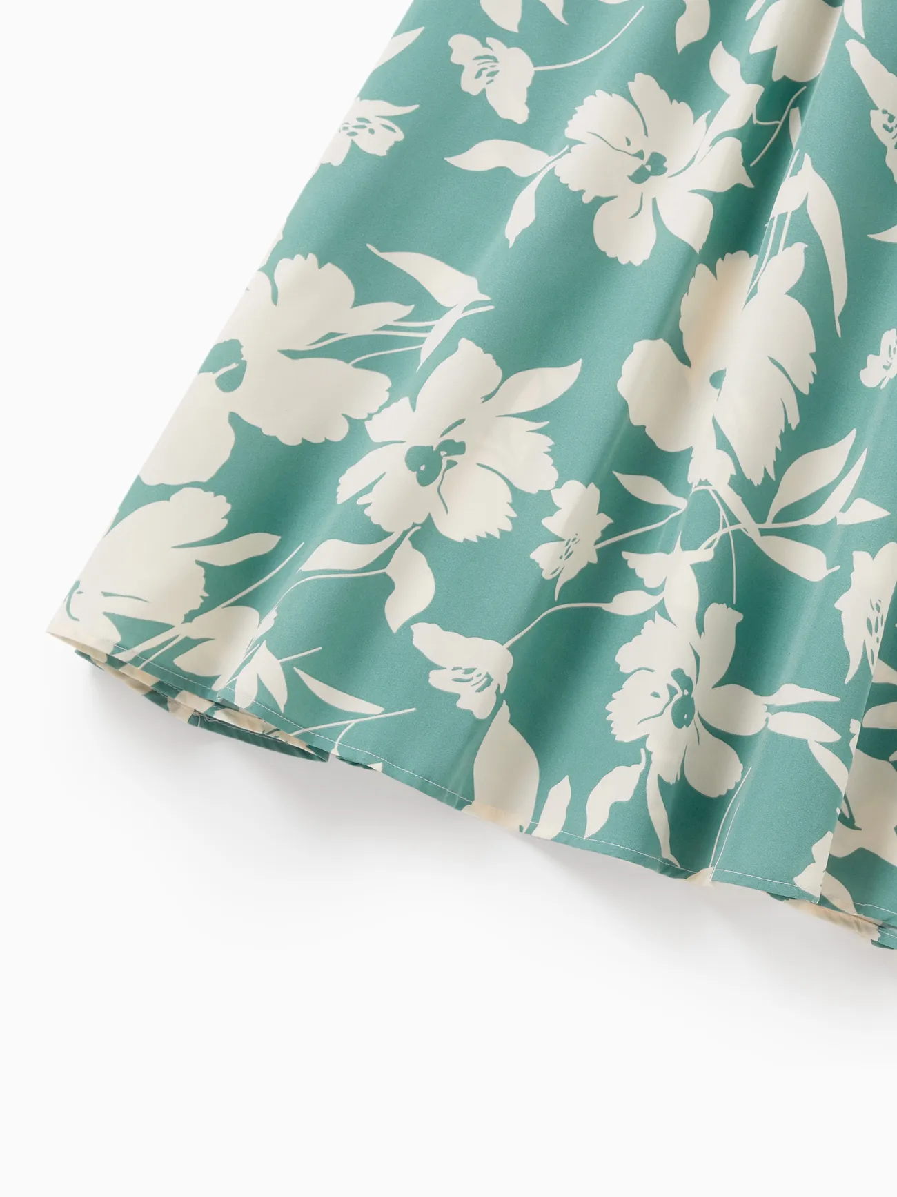 Women - Green Family Matching Outfits White Leaf Print - Shirts and Backless Dresses for Hawaii/Cruise/Resort/Casual Wear - Green - image 4