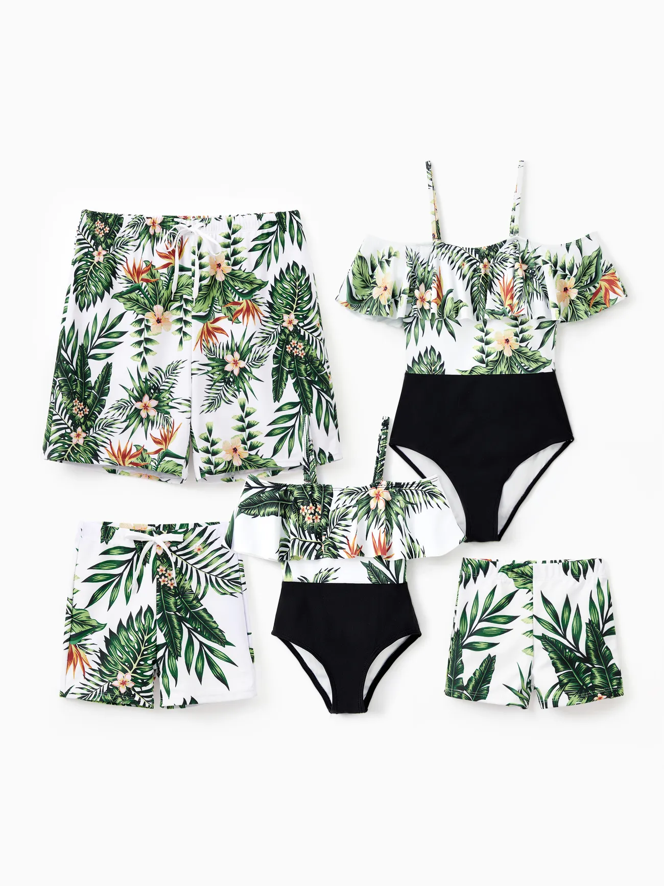 One Piece Plant Printed Family Matching Swimsuit - White - image 1
