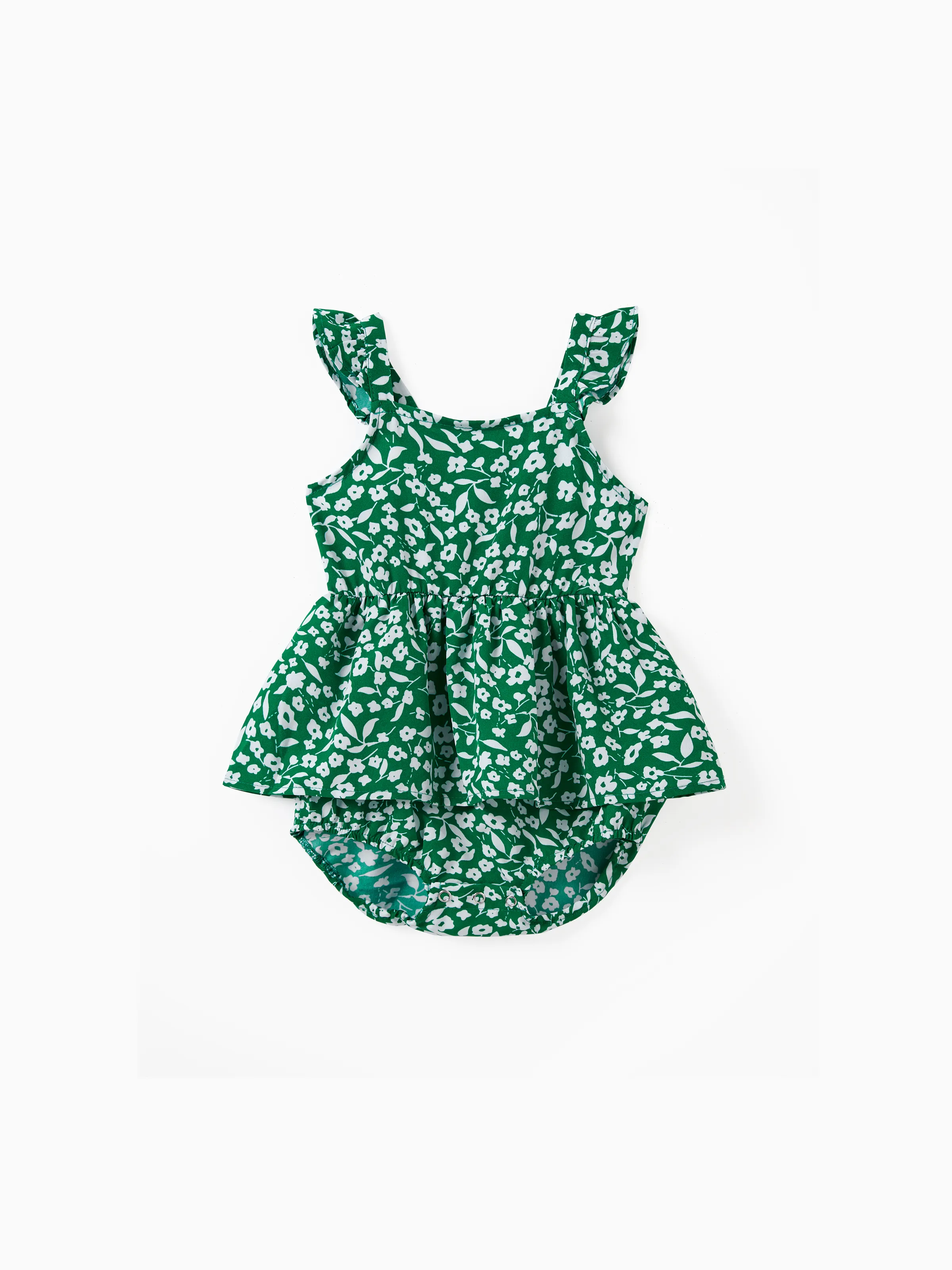 

Matching Floral Print Green Smocked Strap Jumpsuits for Mommy and Me