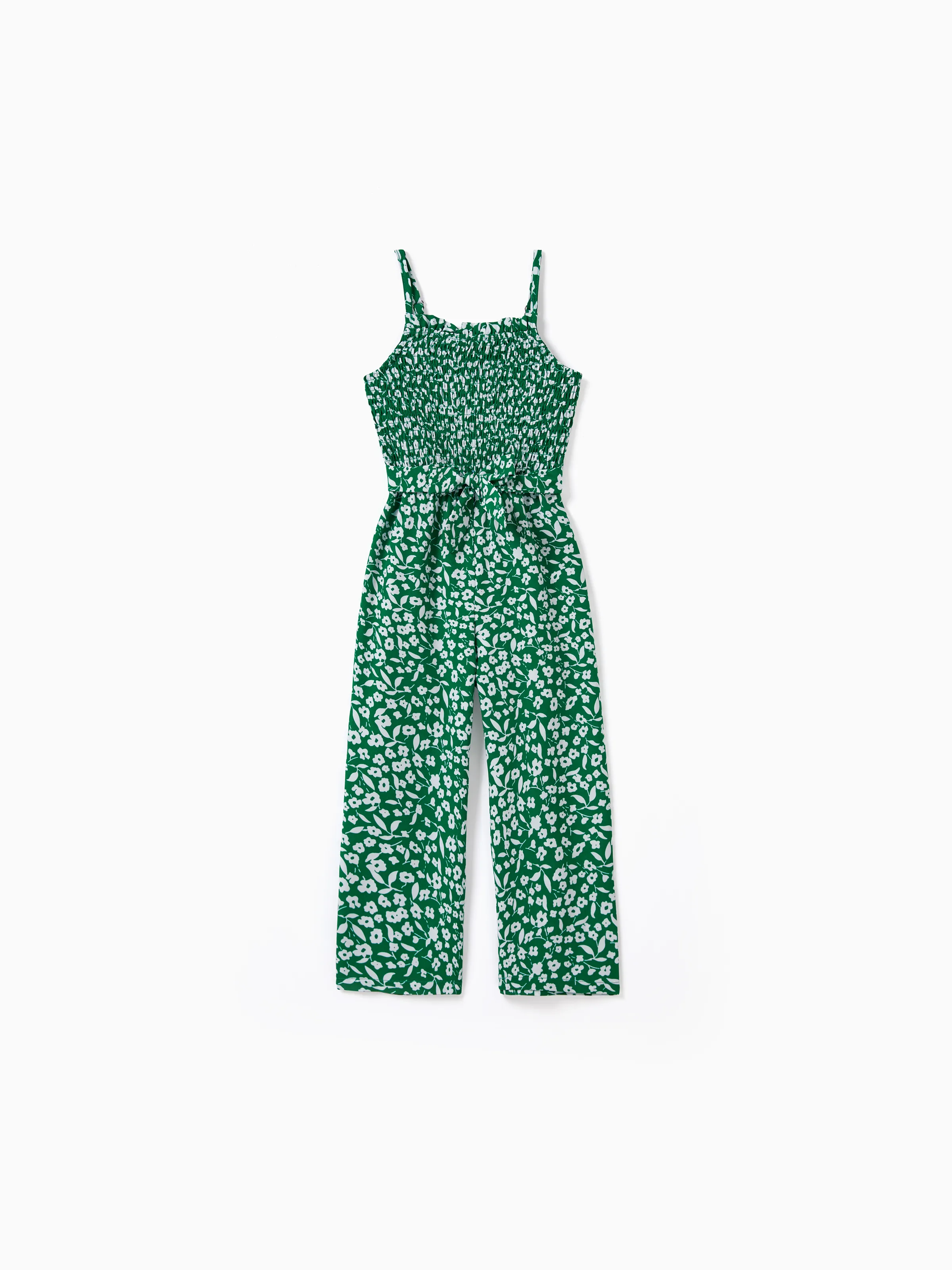 

Matching Floral Print Green Smocked Strap Jumpsuits for Mommy and Me