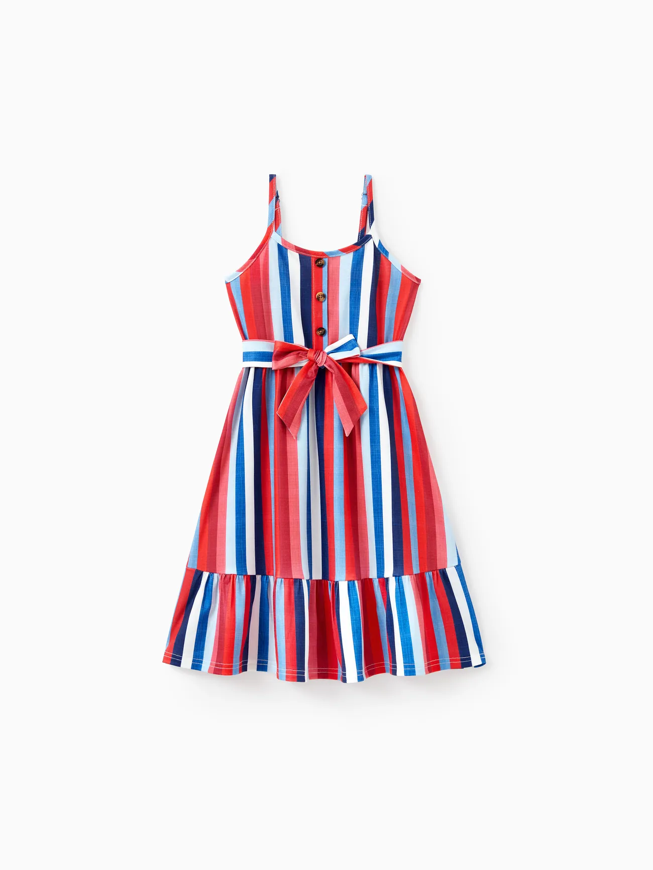 Girl - Family Matching Casual Cotton T-shirt or Belted Stripe Dress Set - Multi-color - image 7