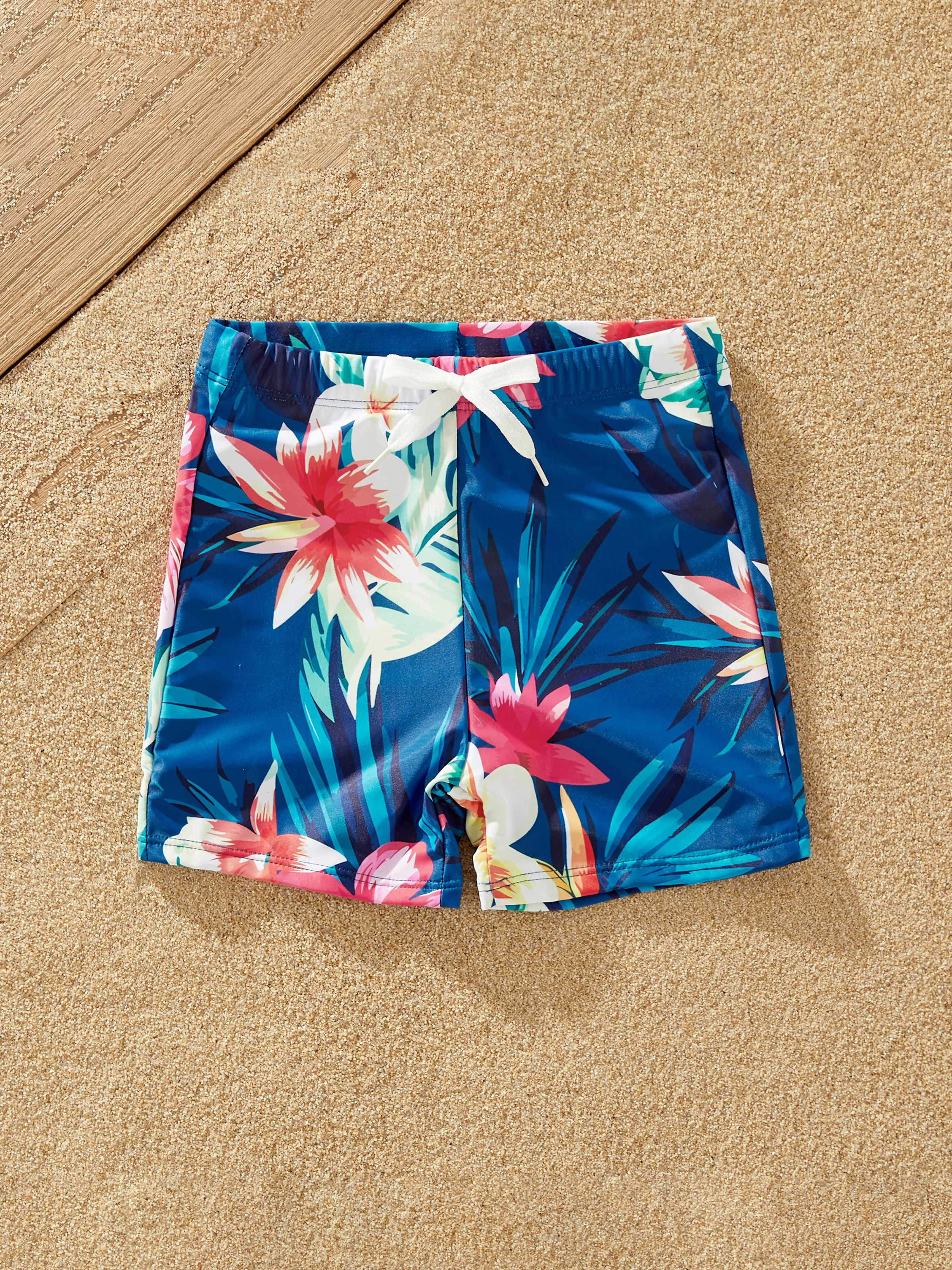 

Family Matching Floral Drawstring Swim Trunks or Flutter Sleeves Knot Side One-piece Swimsuit