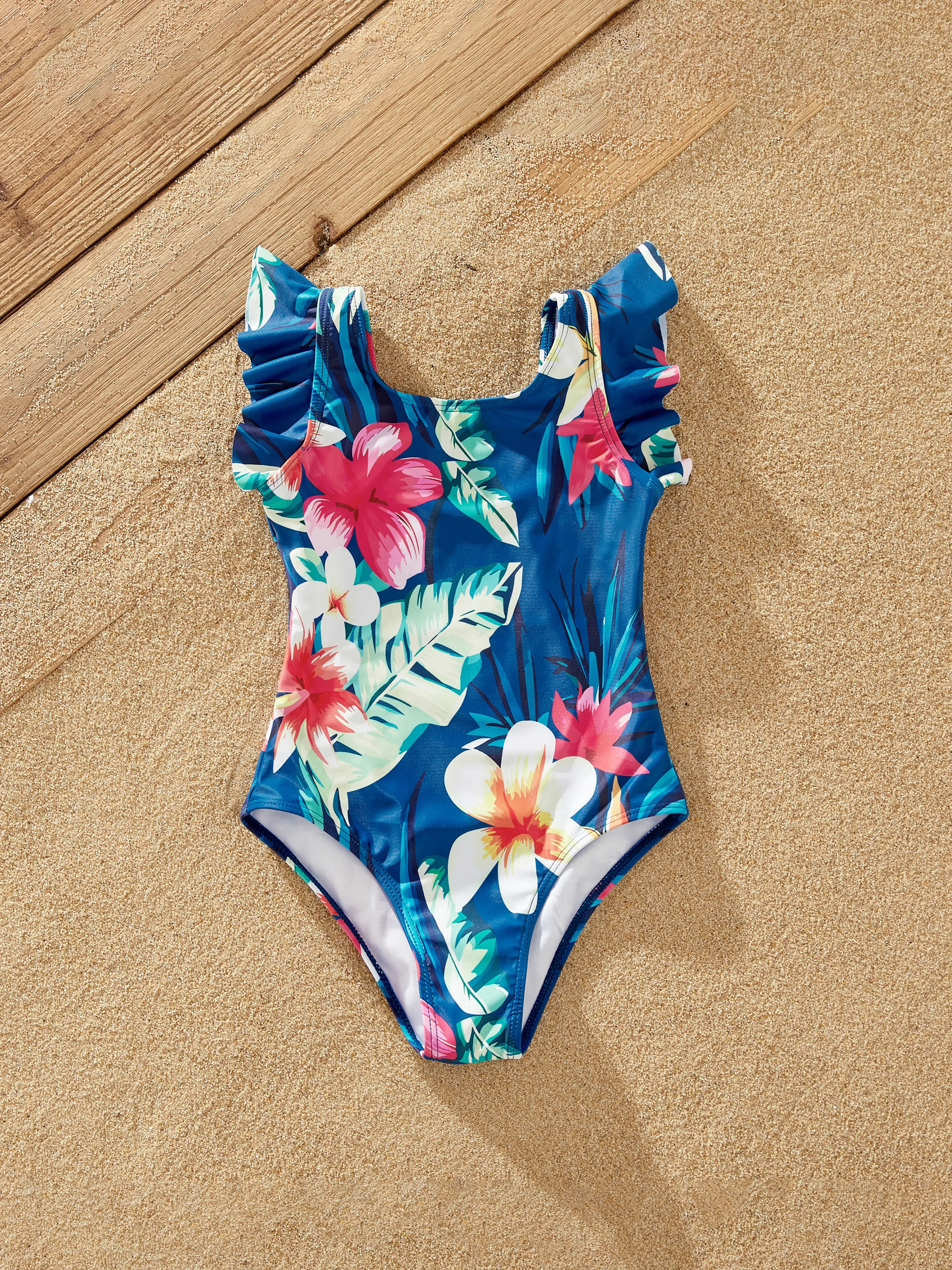 

Family Matching Floral Drawstring Swim Trunks or Flutter Sleeves Knot Side One-piece Swimsuit