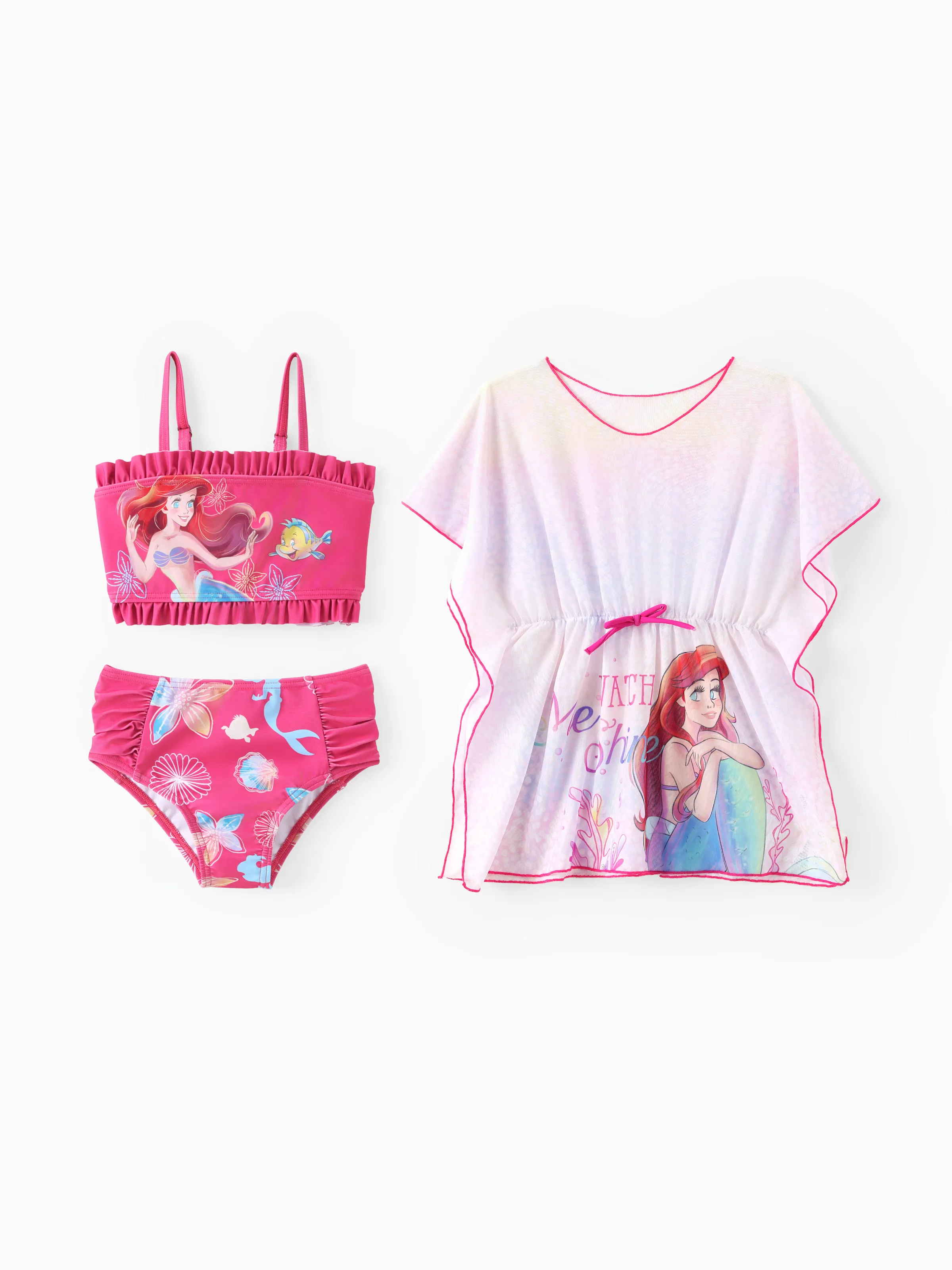 

Disney Princess Toddler Girl 3pcs Ariel Pattern SPF 50+ Swimsuit with Cover-up Set