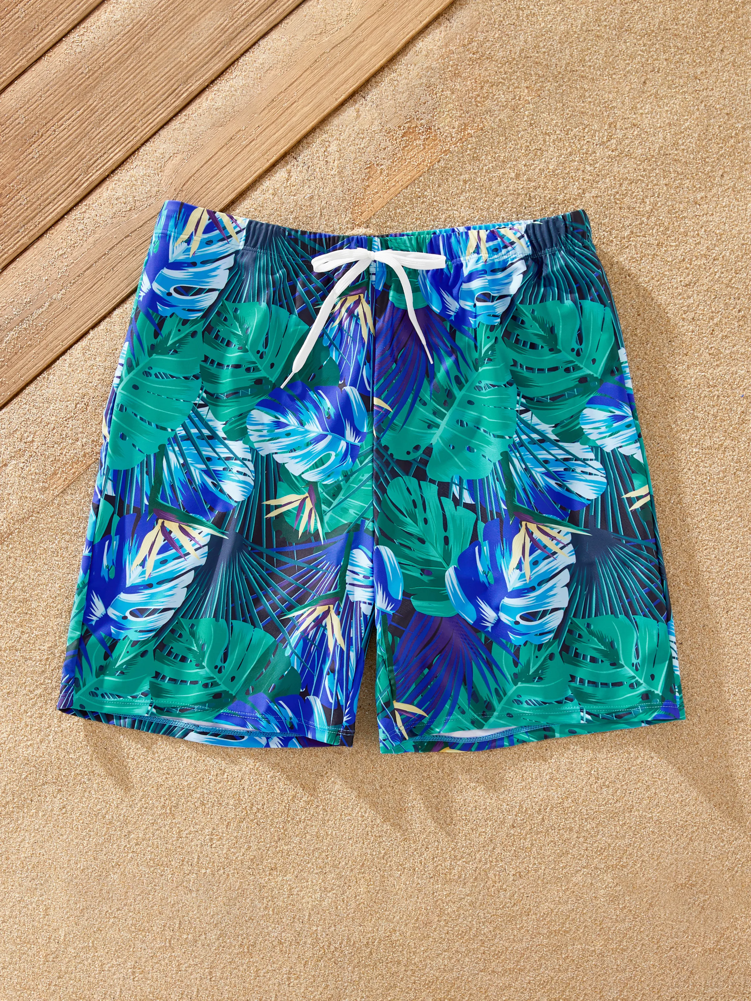 

Family Matching Drawstring Swim Trunks or Crisscross Ruched One-Piece Strap Swimsuit