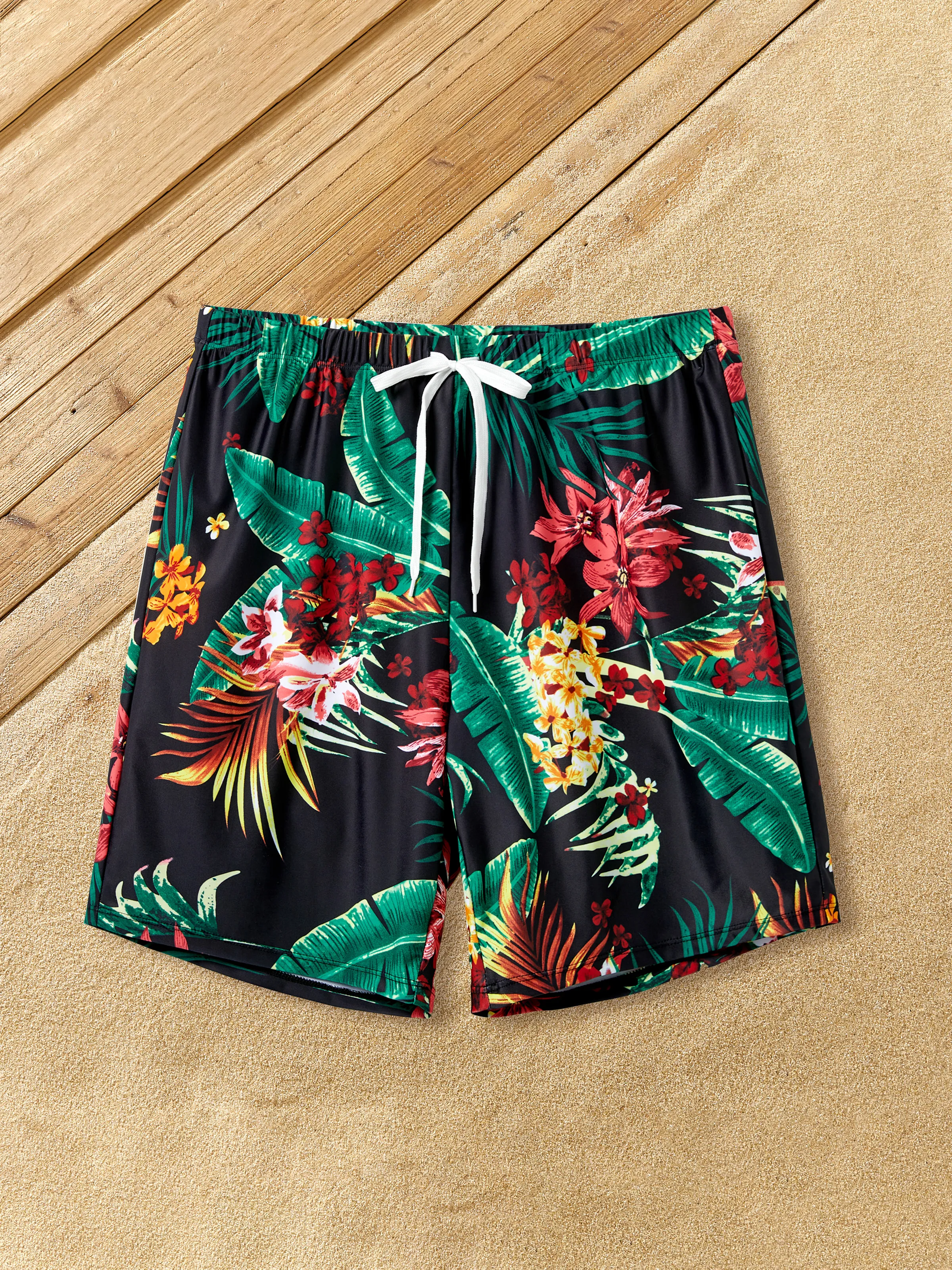 

Family Matching Floral Drawstring Swim Trunks or Red Halter Top Spliced Swimsuit