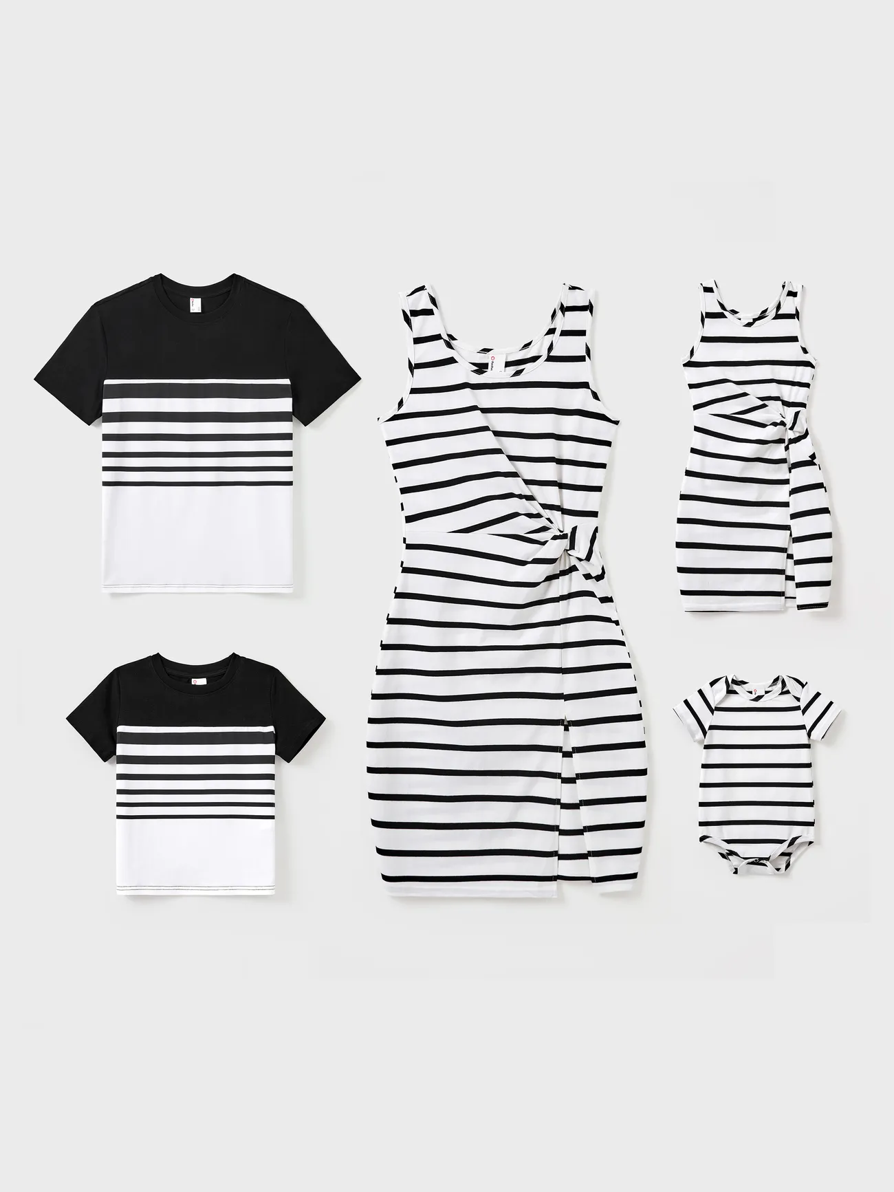 Black and White Stripe Matching Outfits - T-shirts and Bodycon Dress for Casual/Cruise/Resort - Black+White - image 1