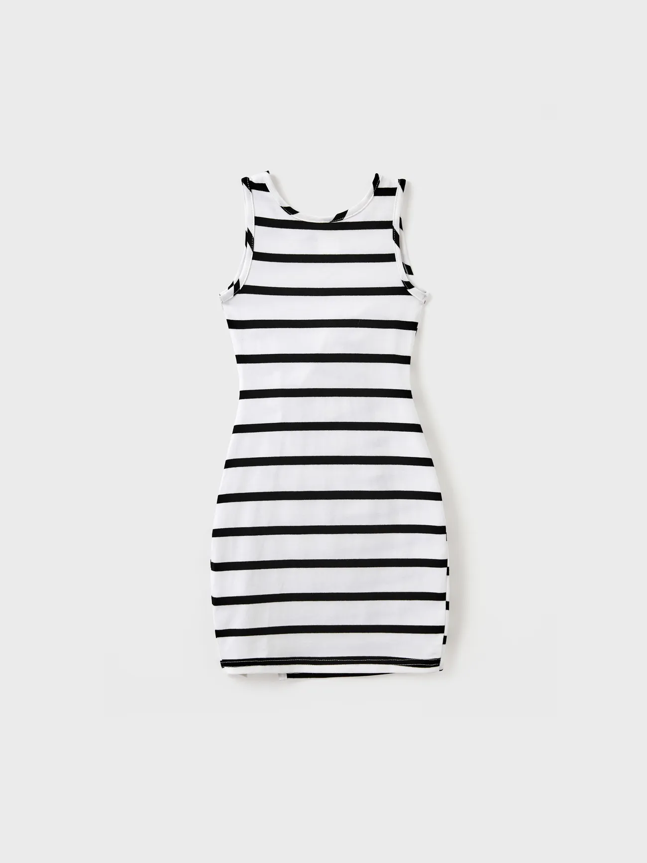 Girl - Black and White Stripe Matching Outfits - T-shirts and Bodycon Dress for Casual/Cruise/Resort - Black+White - image 8