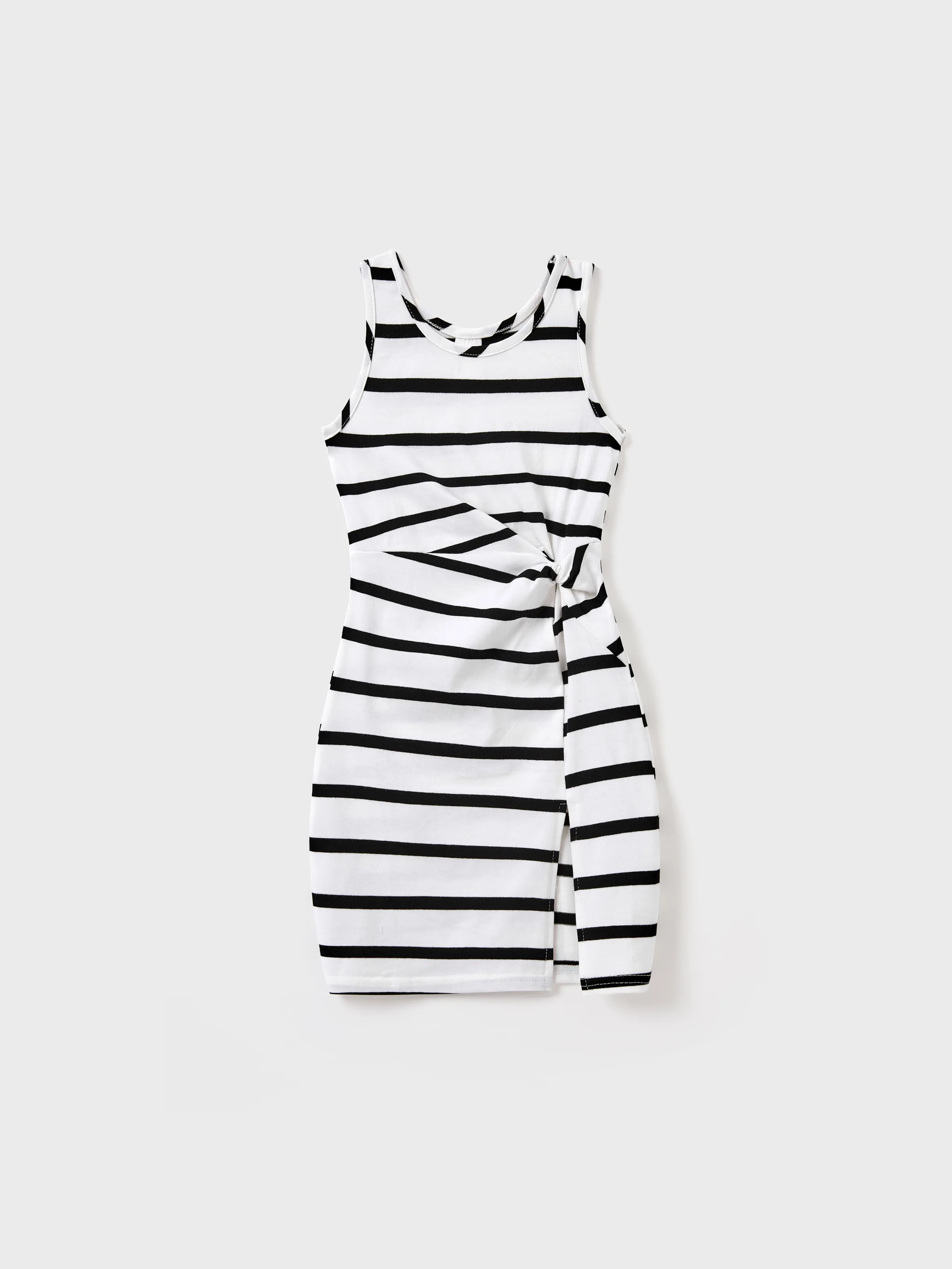 

Family Matching Cotton Set Black and White Stripe T-shirt or Strap Bodycon Dress