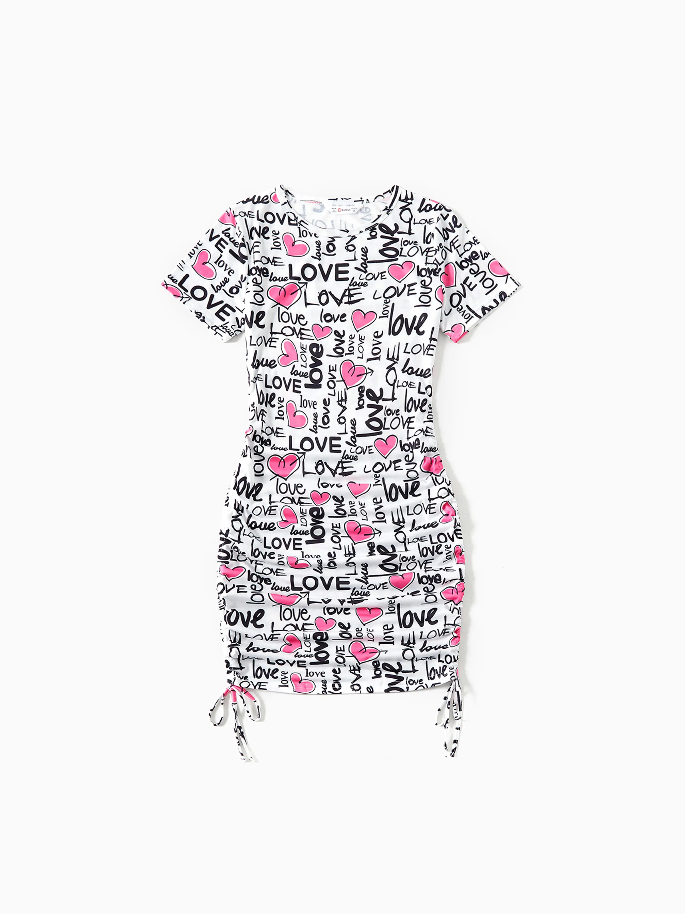 

Family Matching Allover Heart & Letter Print Drawstring Ruched Bodycon Dresses and Short-sleeve T-shirts Sets