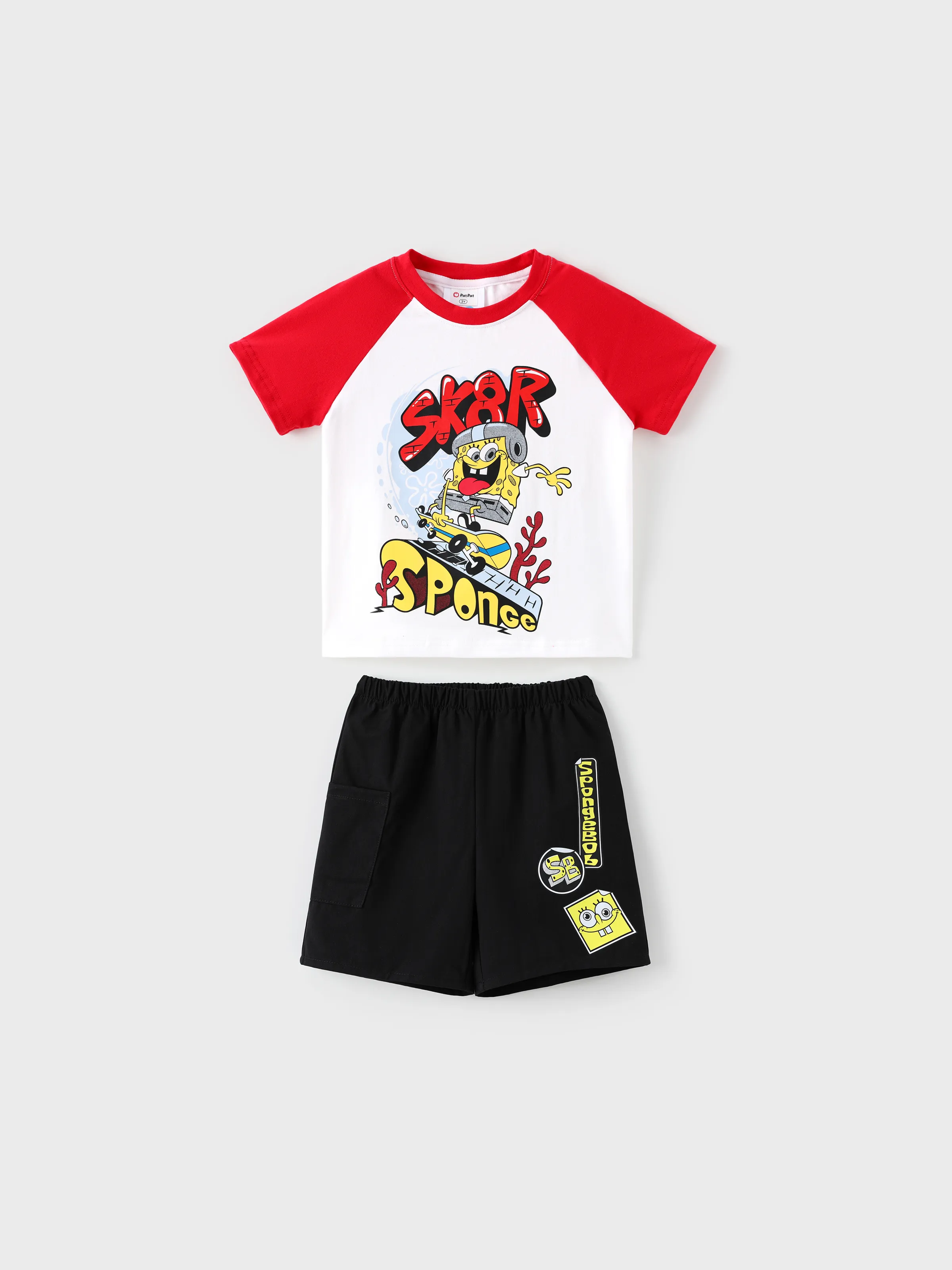 

SpongeBob SquarePants Toddler/Kid Boy 2pcs Sporty style Pattern Colorblock Top And Shorts Set