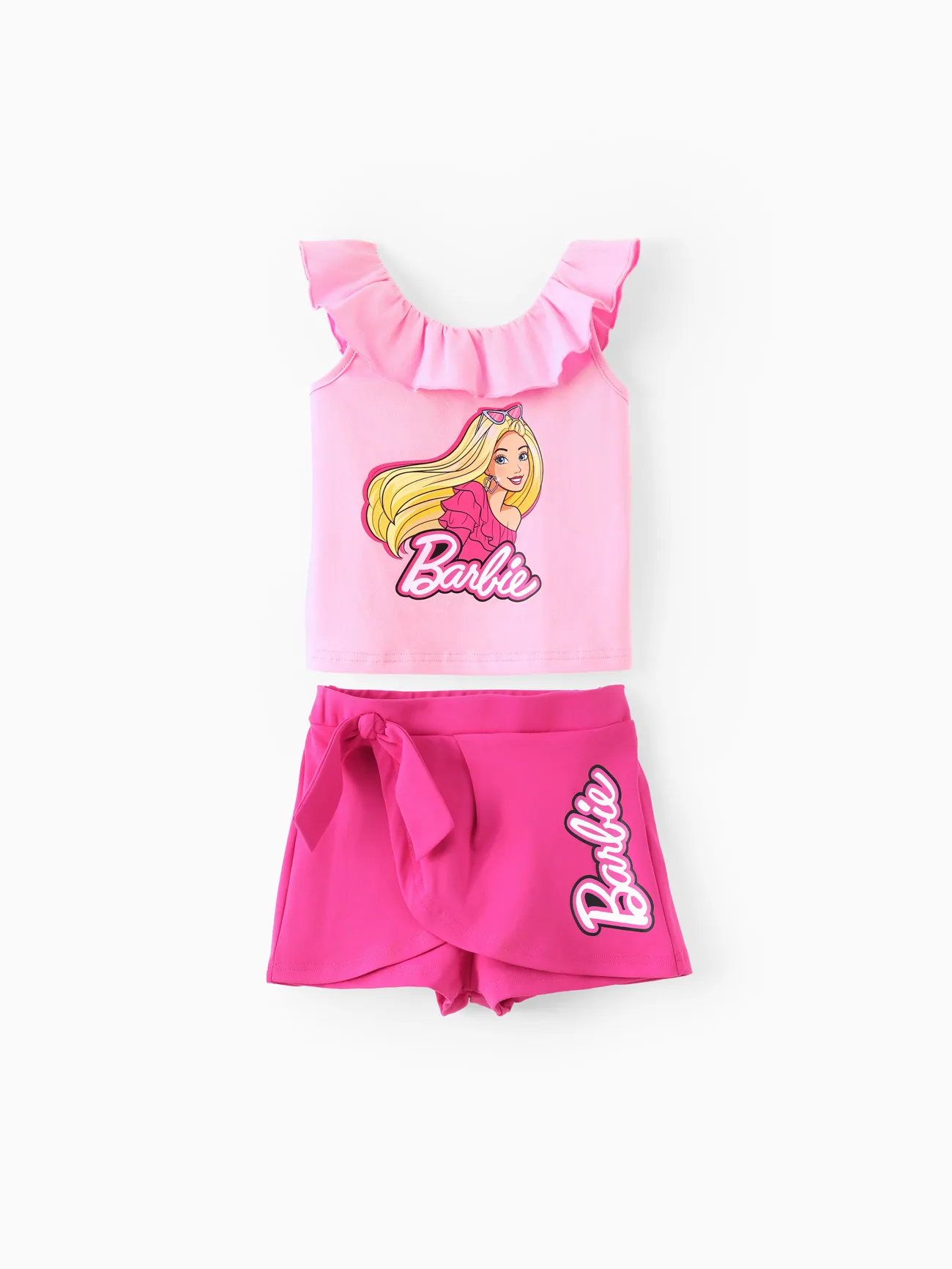 Pink - Barbie Toddlers Girl 2pcs Cotton Ruffled Collar Sleeveless Top And Bowknot Shorts Set - image 2