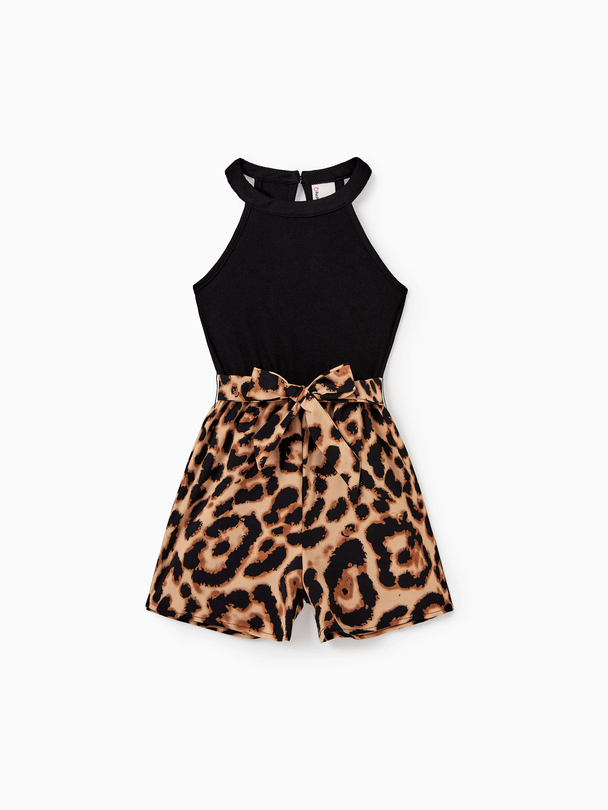 

Mommy and Me Halter Leopard Printed V-Neck Romper with Pockets