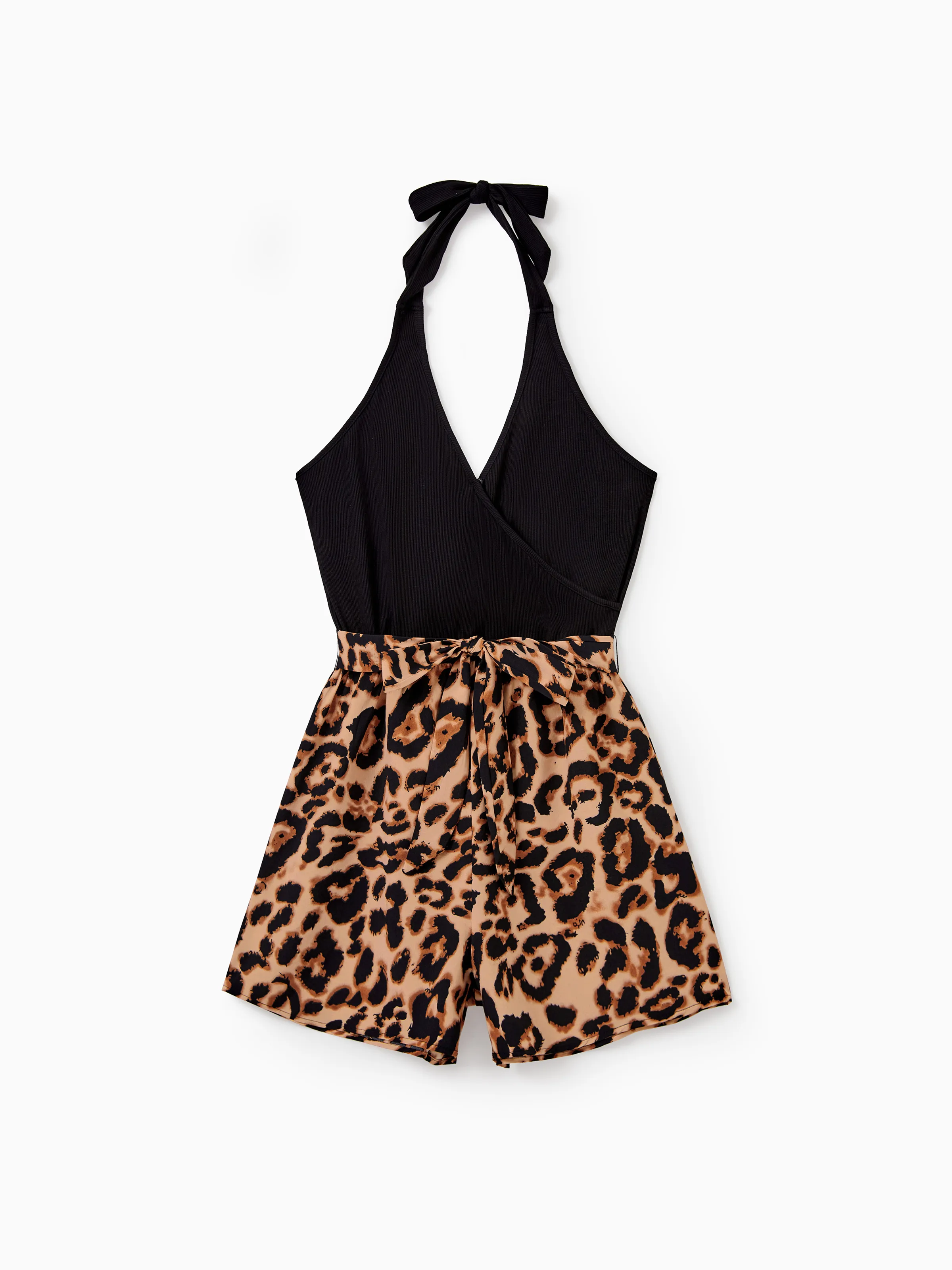 

Mommy and Me Halter Leopard Printed V-Neck Romper with Pockets