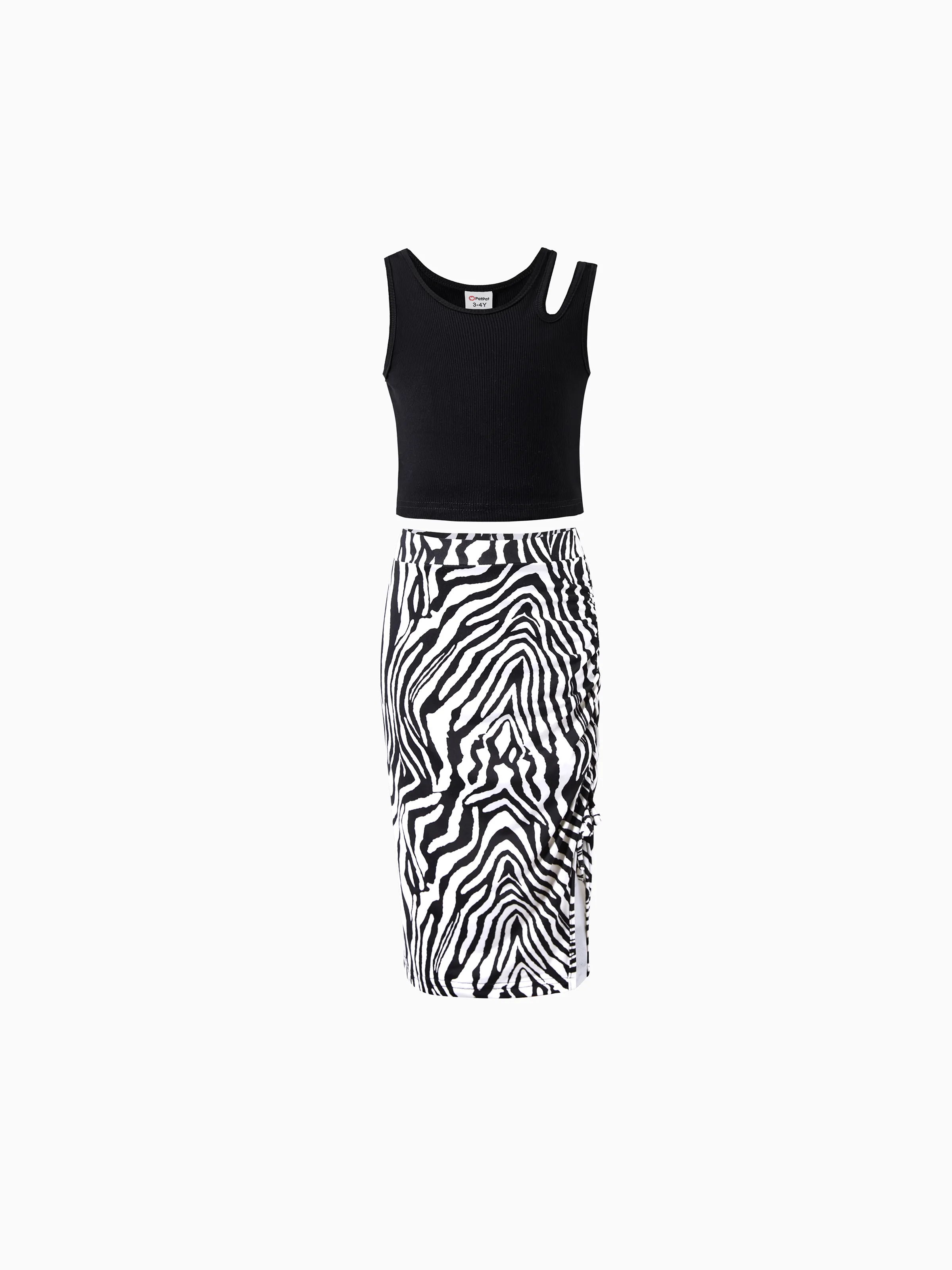 

Family Matching Dress Black Top and Leopard Print Side Drawstring Bodycon Skirt 2-Piece Cotton Dress Set for Mommy and Me