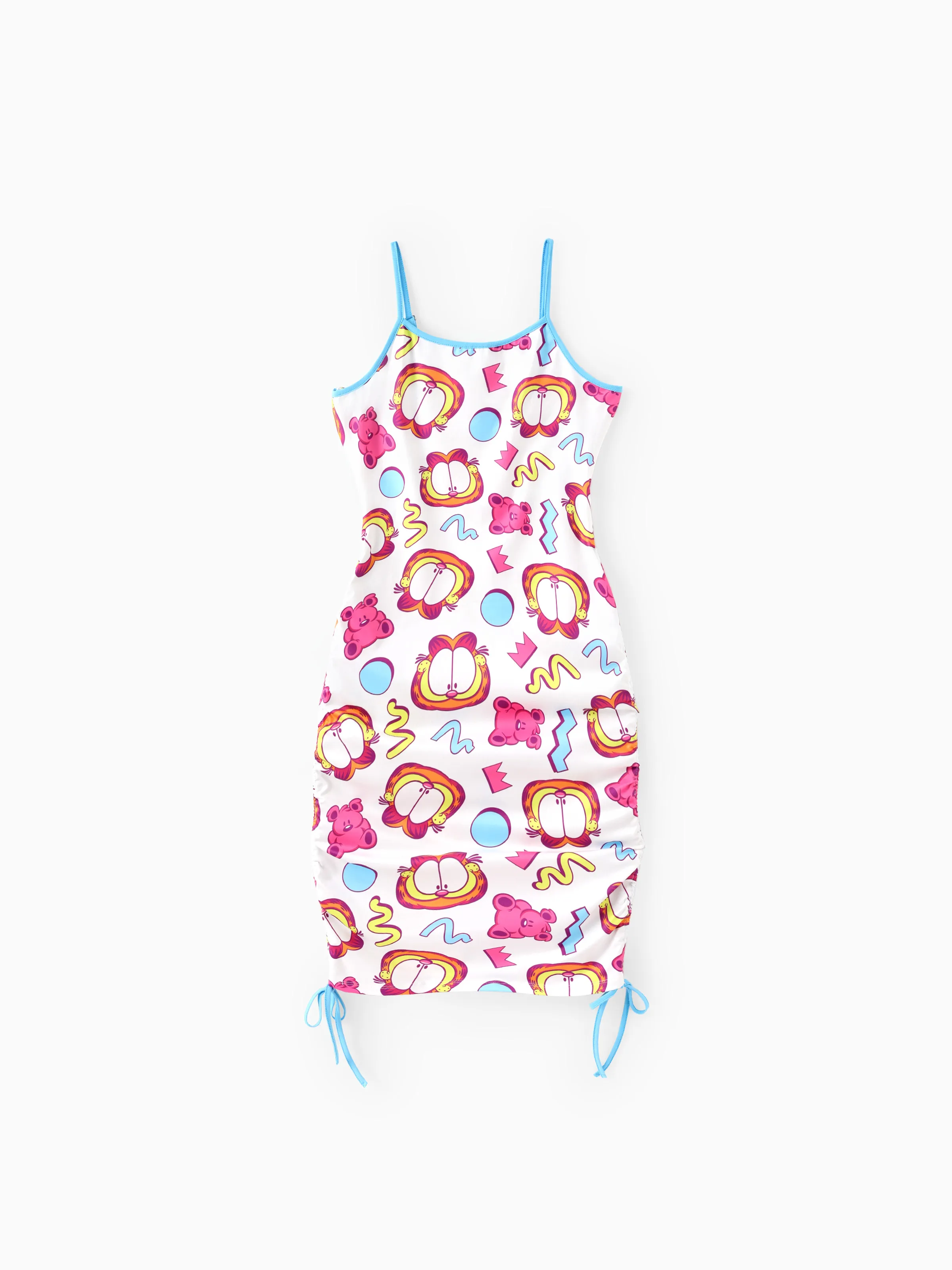 

Garfield Family matching 1pc Character Allover Print Ruched Drawstring Side Strap Dress/Cotton Top