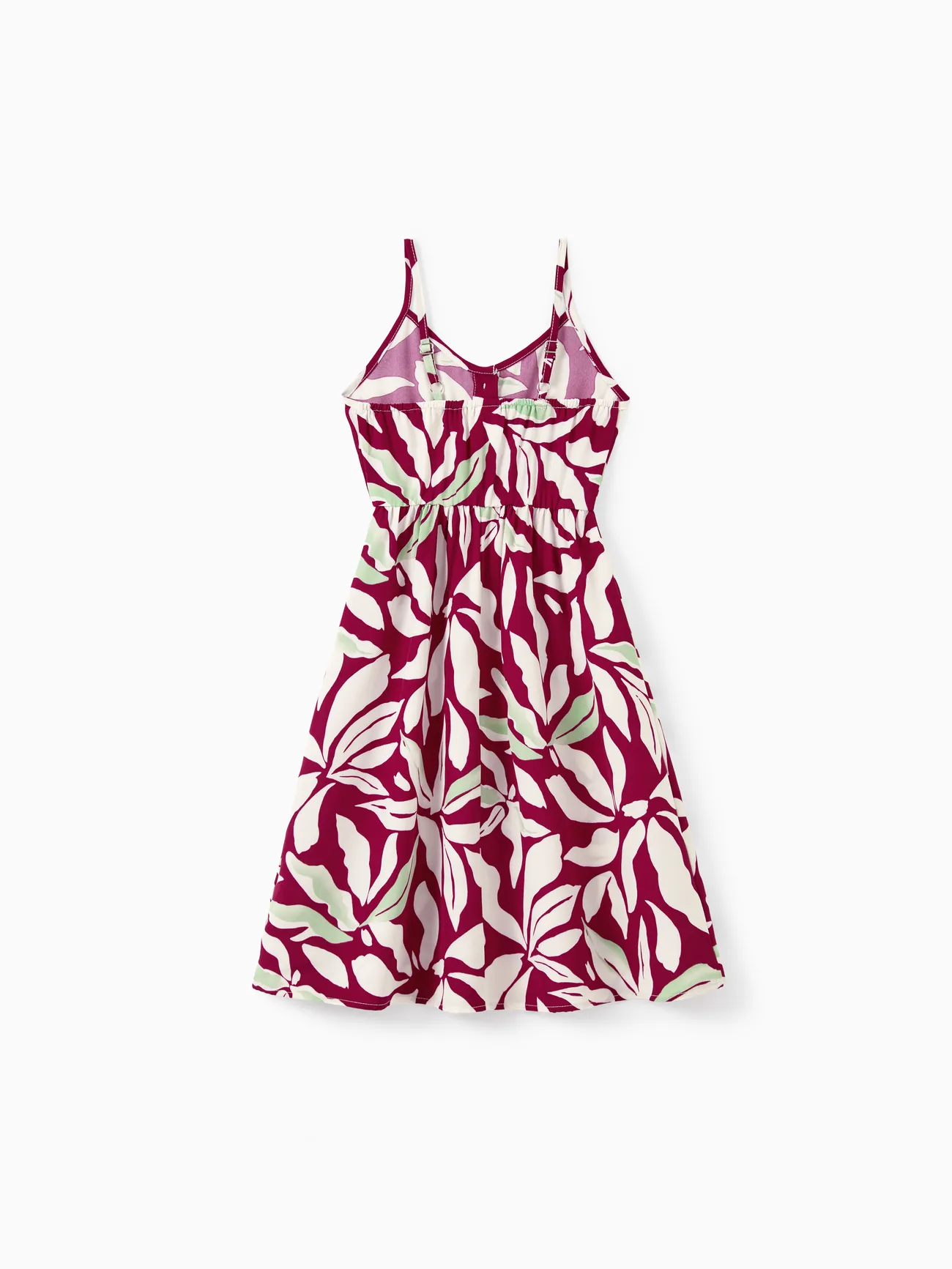 Girl - Family Matching Leaf Print Red Shirt or Halter Backless Dress - Multi-color - image 10