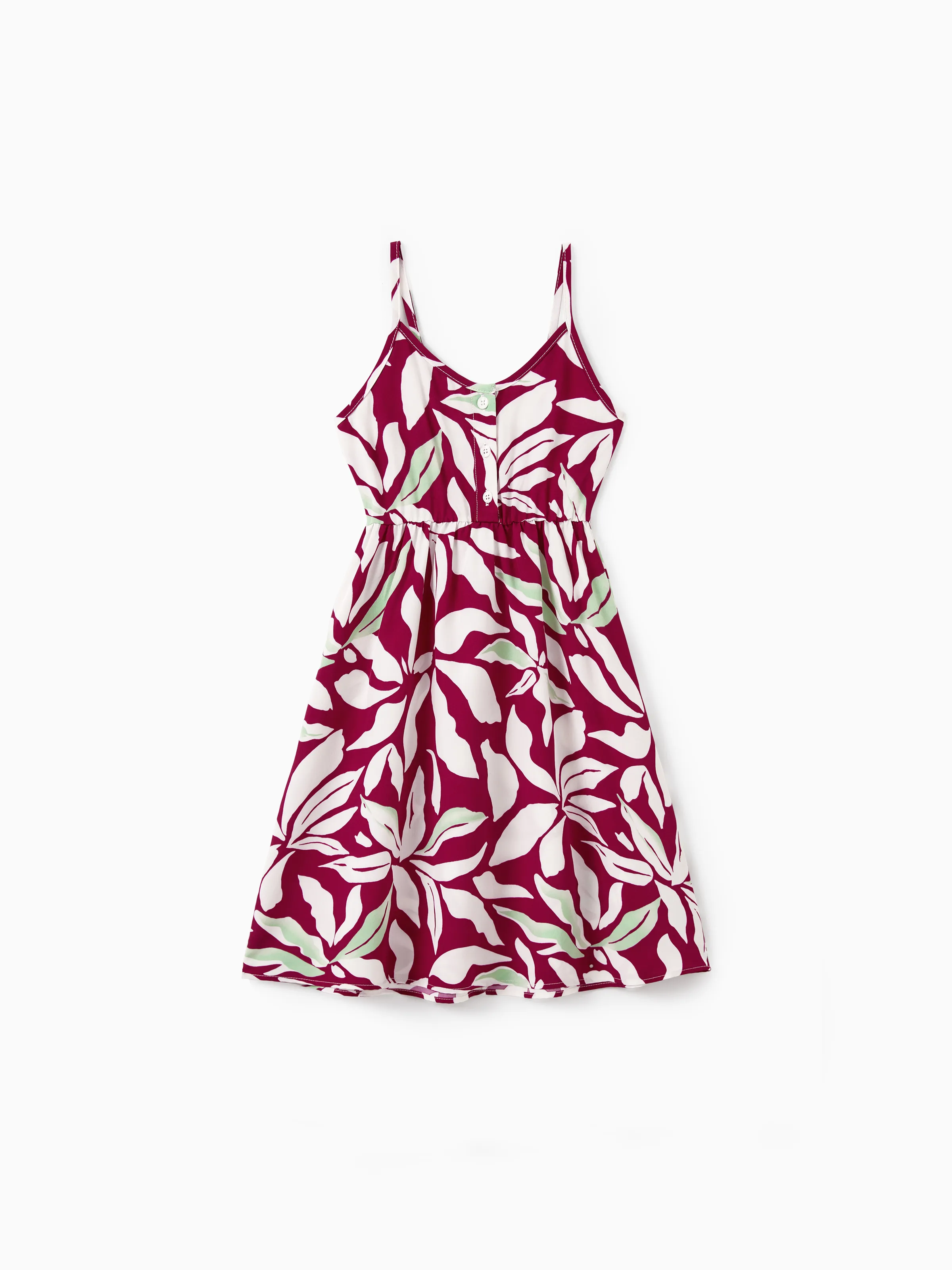 

Family Matching Leaf Print Red Shirt or Halter Backless Dress