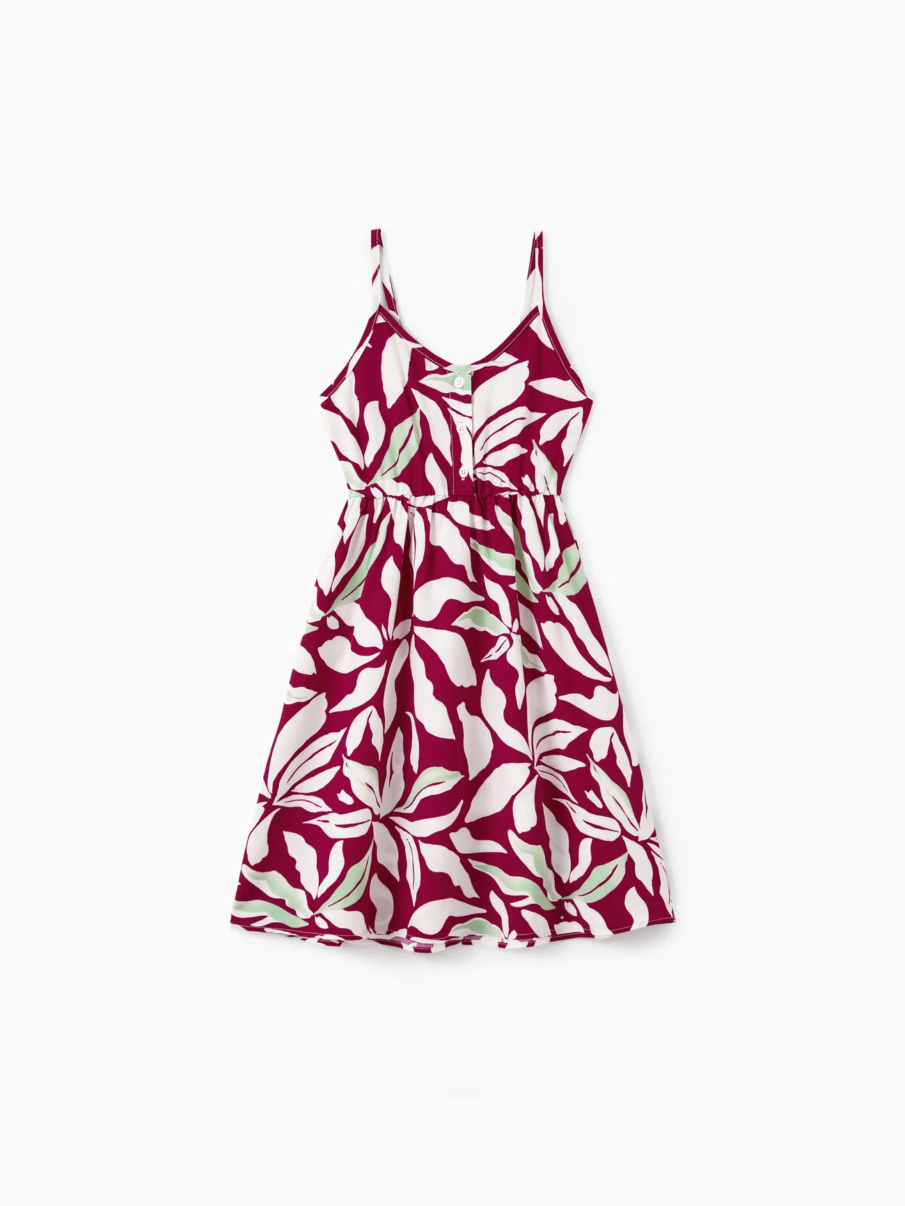 Girl - Family Matching Leaf Print Red Shirt or Halter Backless Dress - Multi-color - image 9
