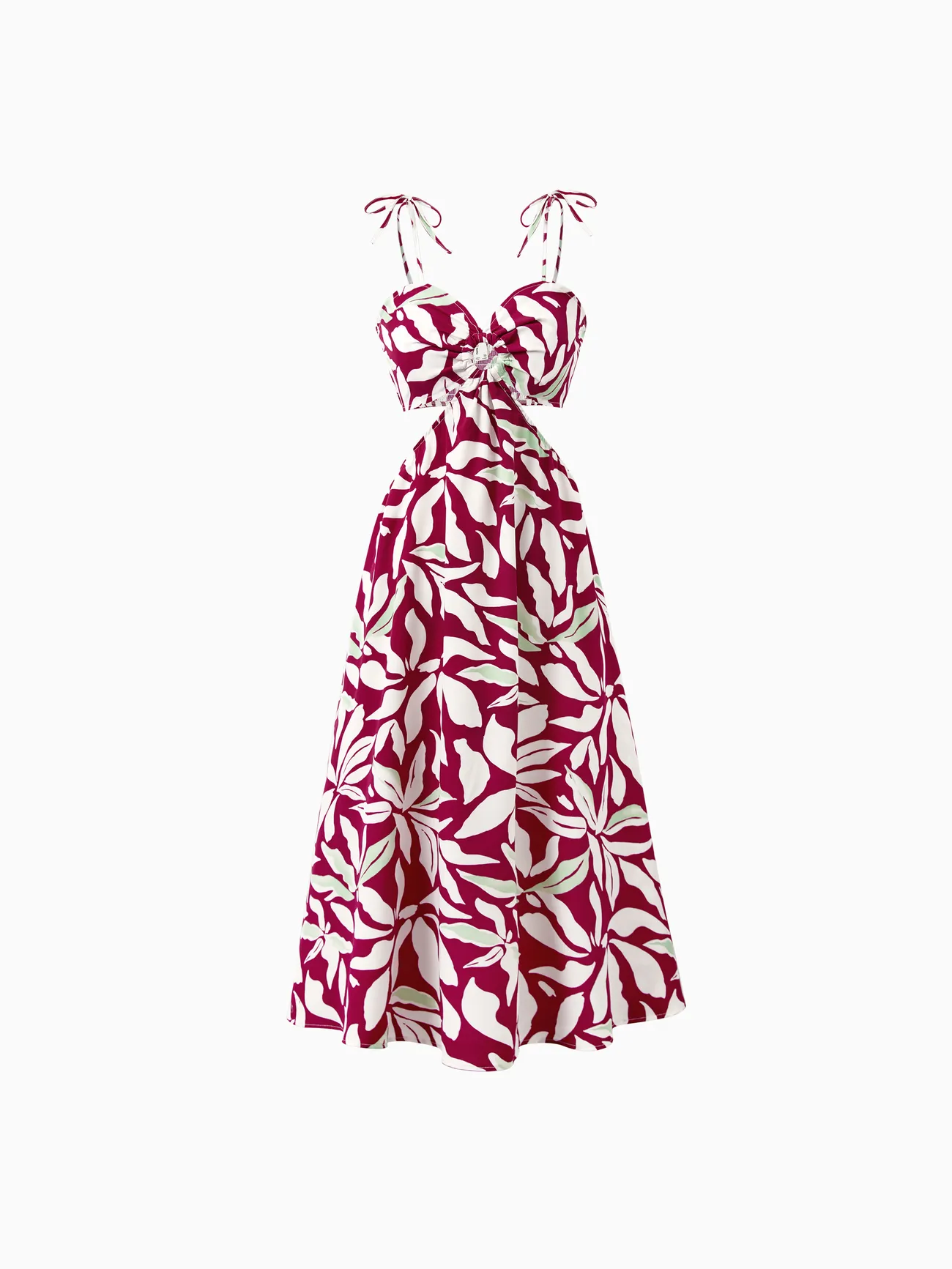 Women - Family Matching Leaf Print Red Shirt or Halter Backless Dress - Multi-color - image 4