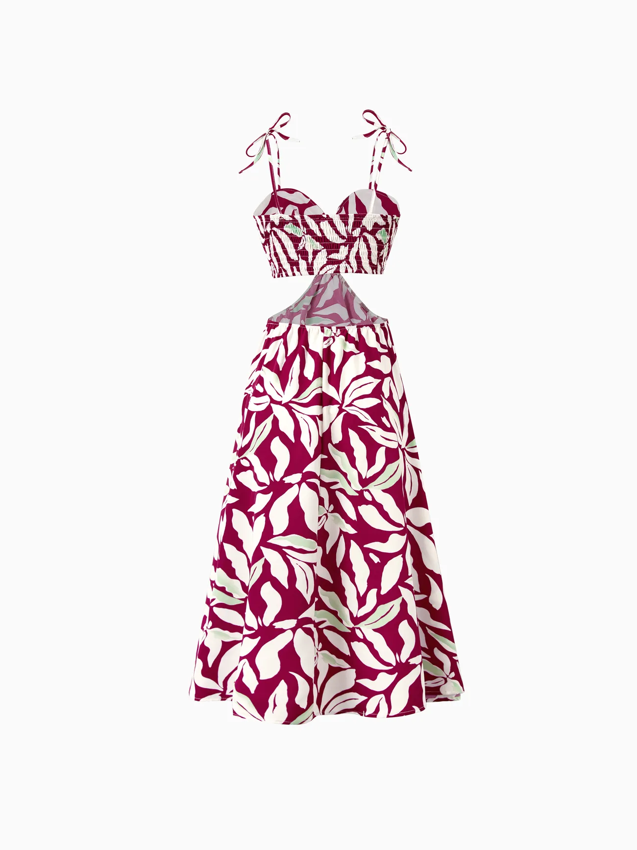 Women - Family Matching Leaf Print Red Shirt or Halter Backless Dress - Multi-color - image 5