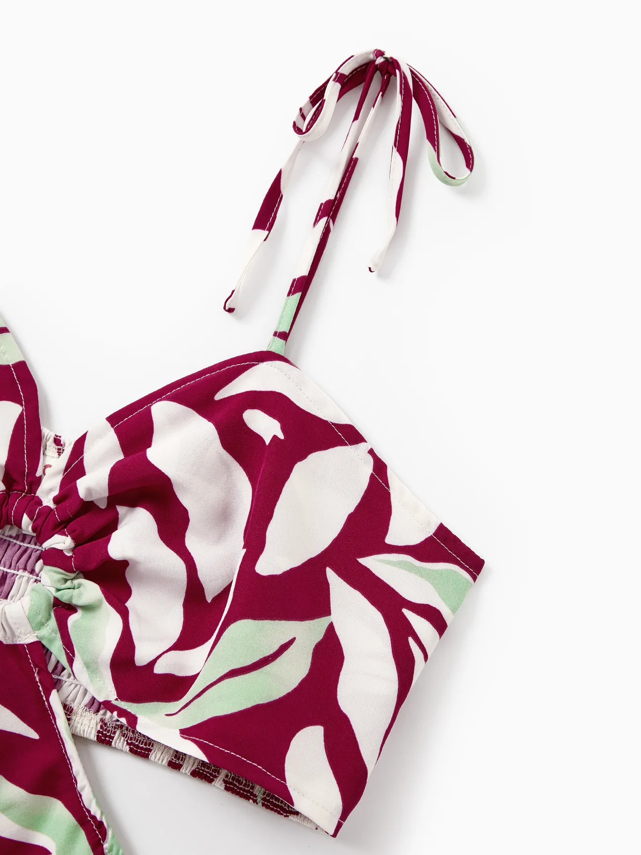 Women - Family Matching Leaf Print Red Shirt or Halter Backless Dress - Multi-color - image 6