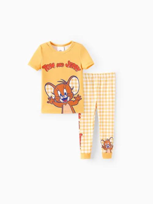 

Tom and Jerry Toddler Boy 2pcs Naia™ Character Plaid Pattern Short-sleeve Snug-Fitting Pajamas Set