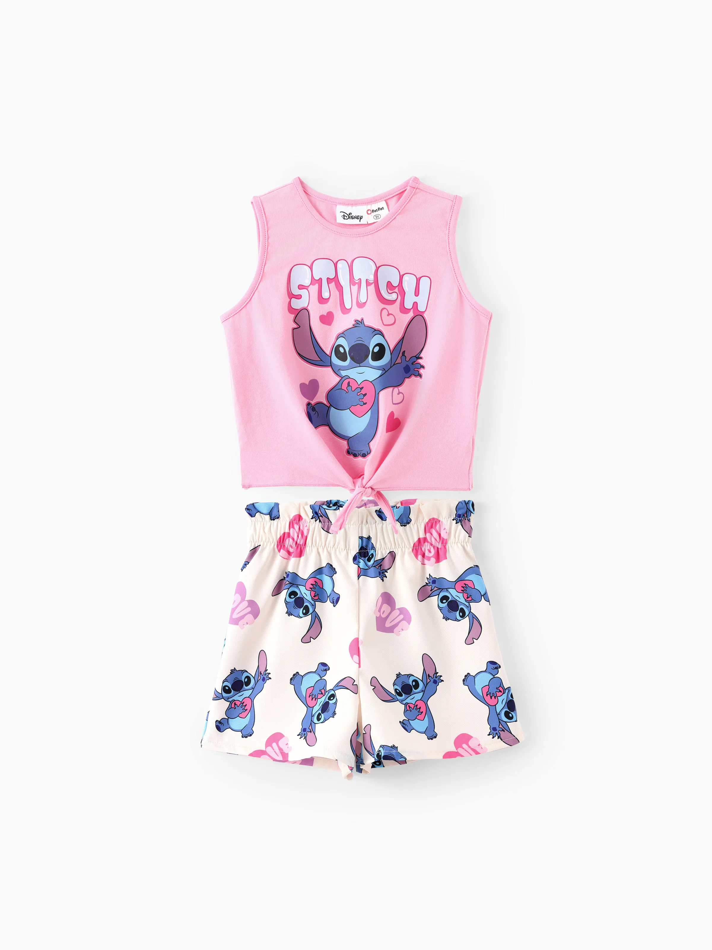 

Disney Stitch Toddler/Kid Girl 2pcs Cotton Character Heart/Palm Tree Pattern Knotted Tank And Shorts Set